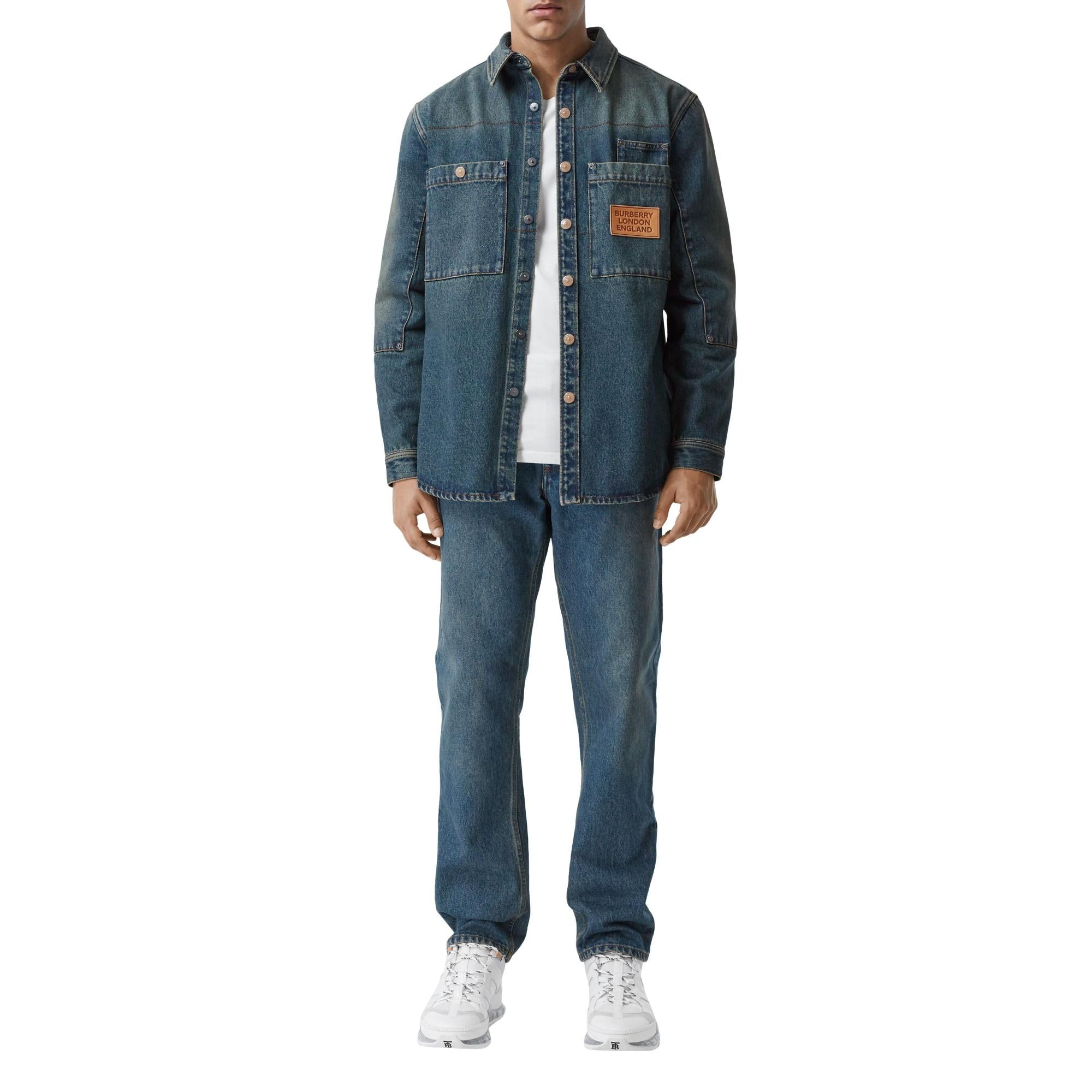 로고 아플리케 데님 셔츠