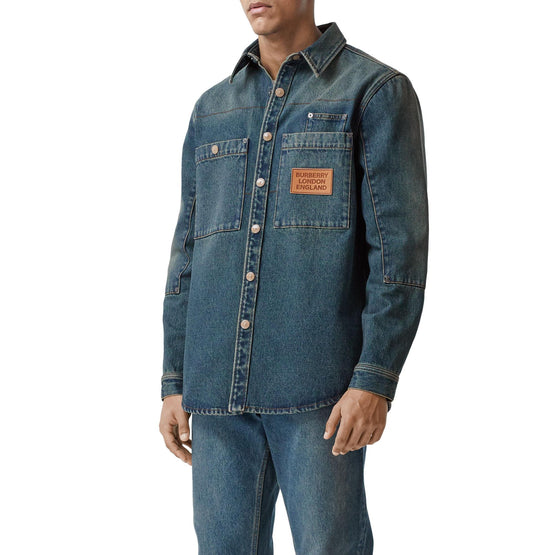 로고 아플리케 데님 셔츠