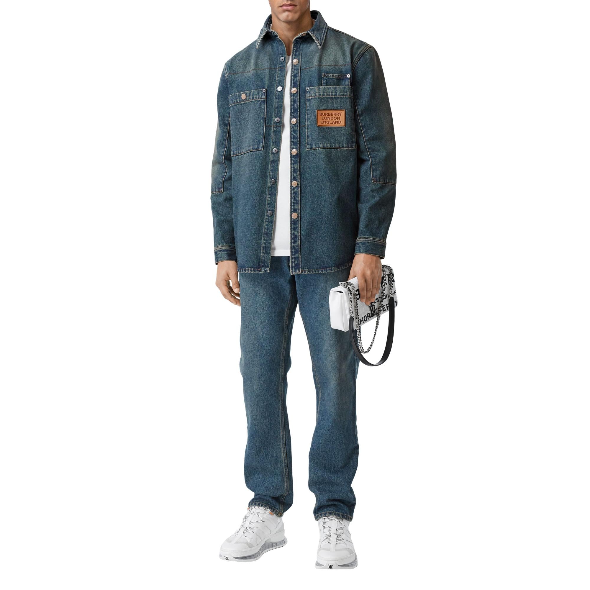 로고 아플리케 데님 셔츠