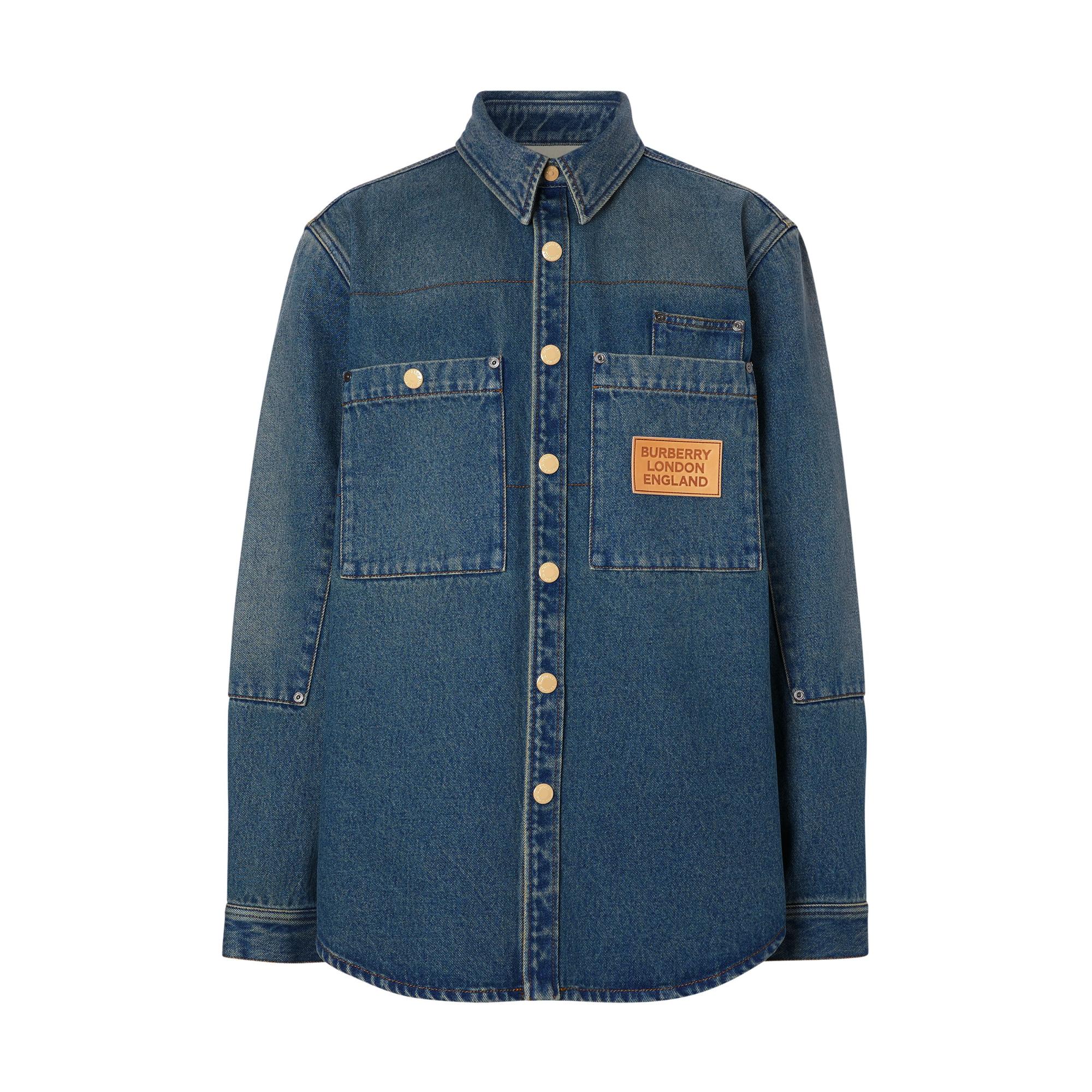 로고 아플리케 데님 셔츠