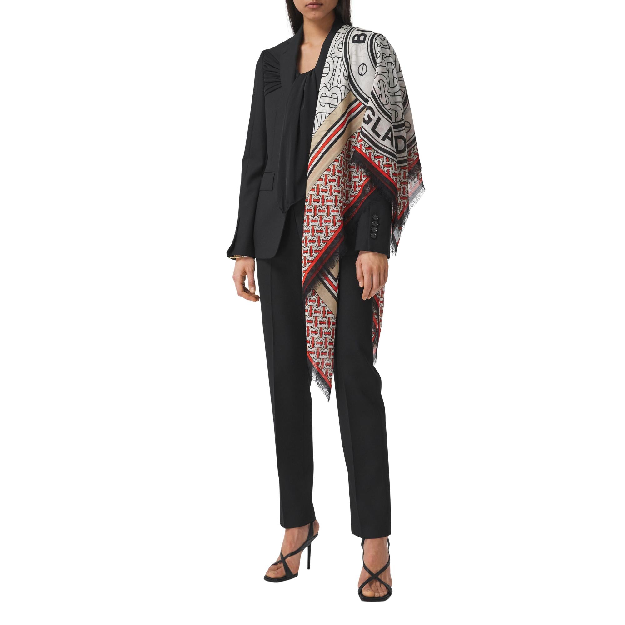 라지 모노그램 프린트 울 실크 스퀘어 스카프