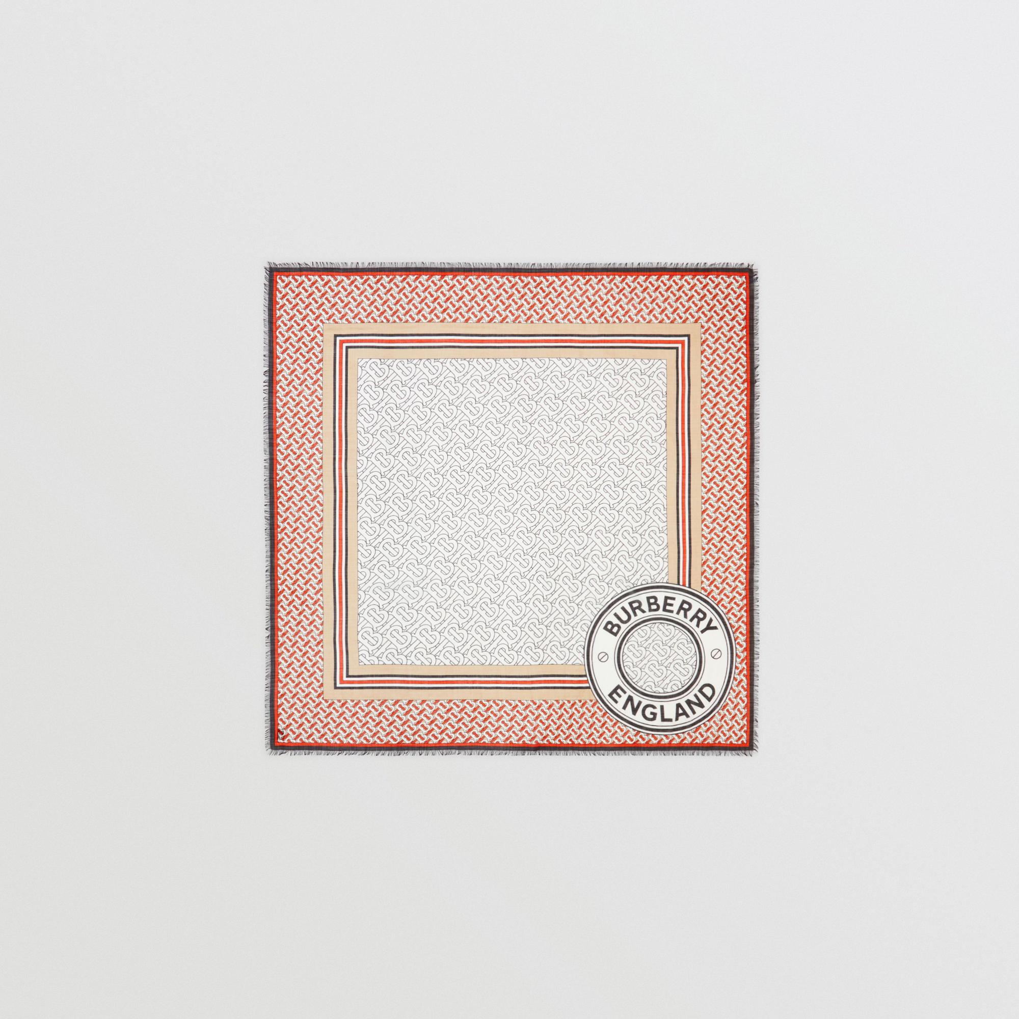 라지 모노그램 프린트 울 실크 스퀘어 스카프