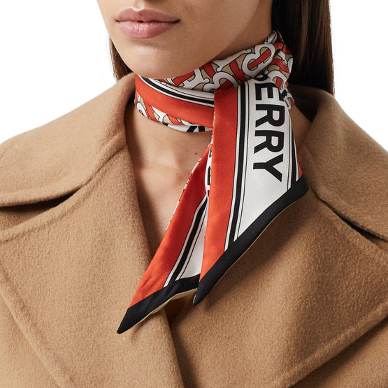 모노그램 로고 프린트 실크 스키니 스카프