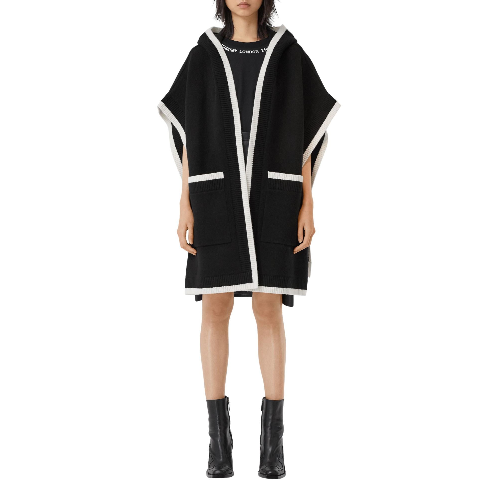 로고 그래픽 울 캐시미어 자카드 후드 케이프