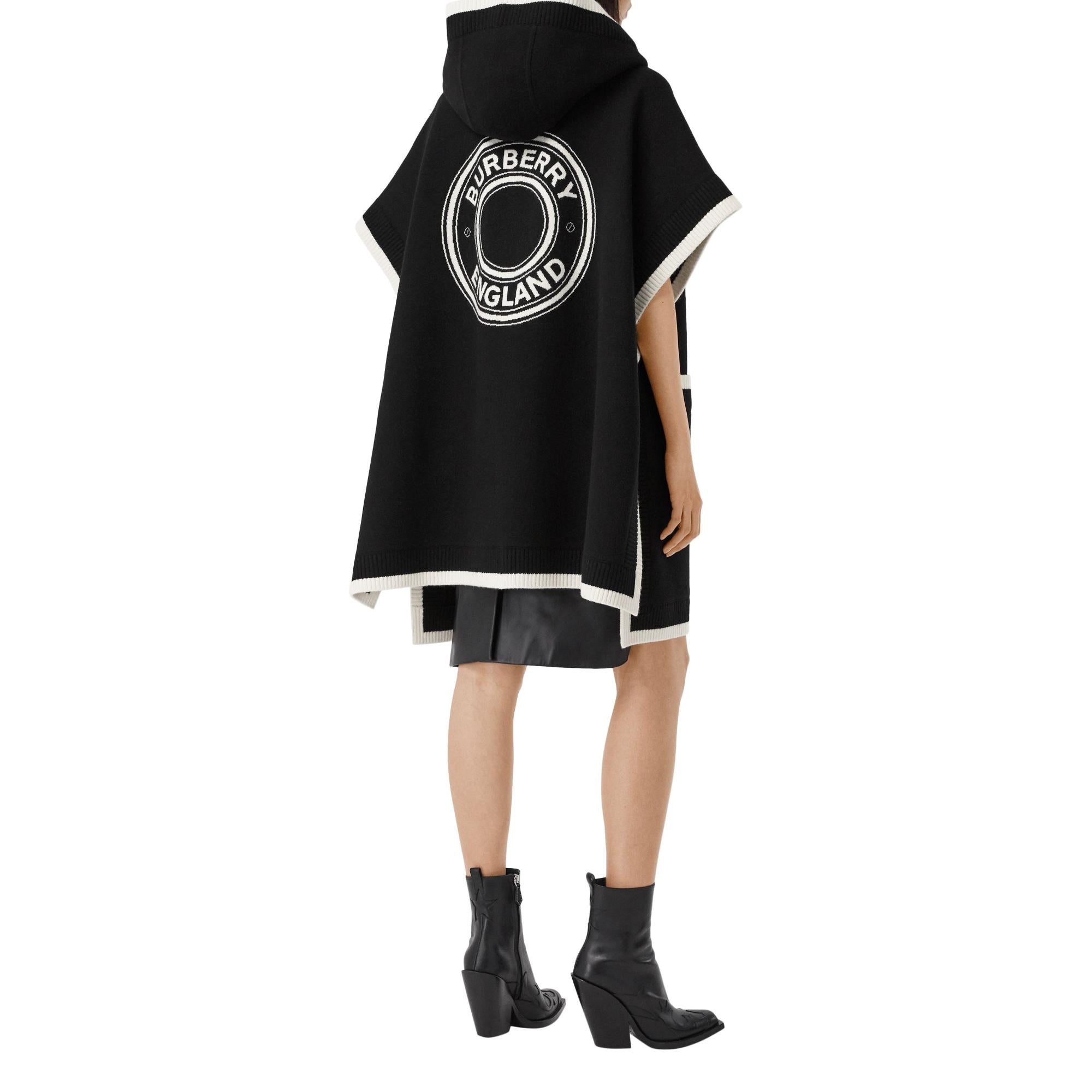 로고 그래픽 울 캐시미어 자카드 후드 케이프