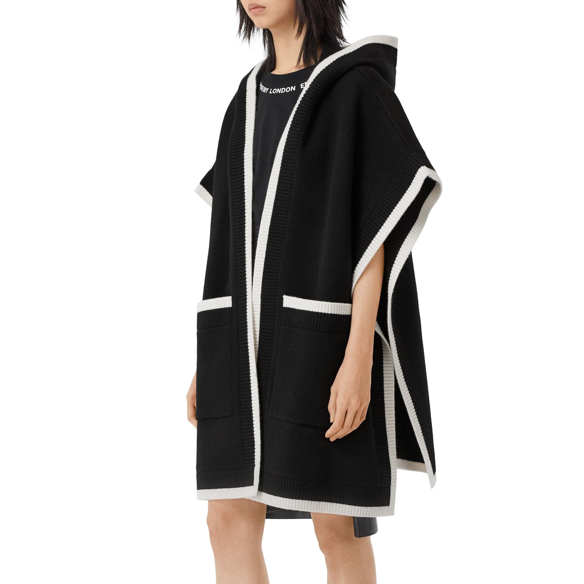 로고 그래픽 울 캐시미어 자카드 후드 케이프