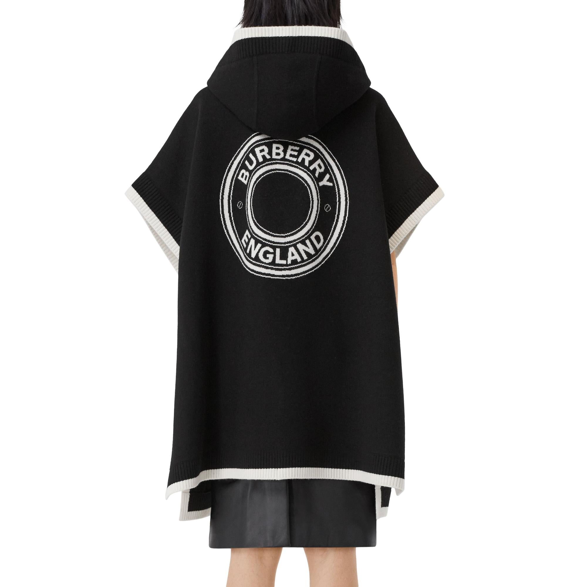 로고 그래픽 울 캐시미어 자카드 후드 케이프