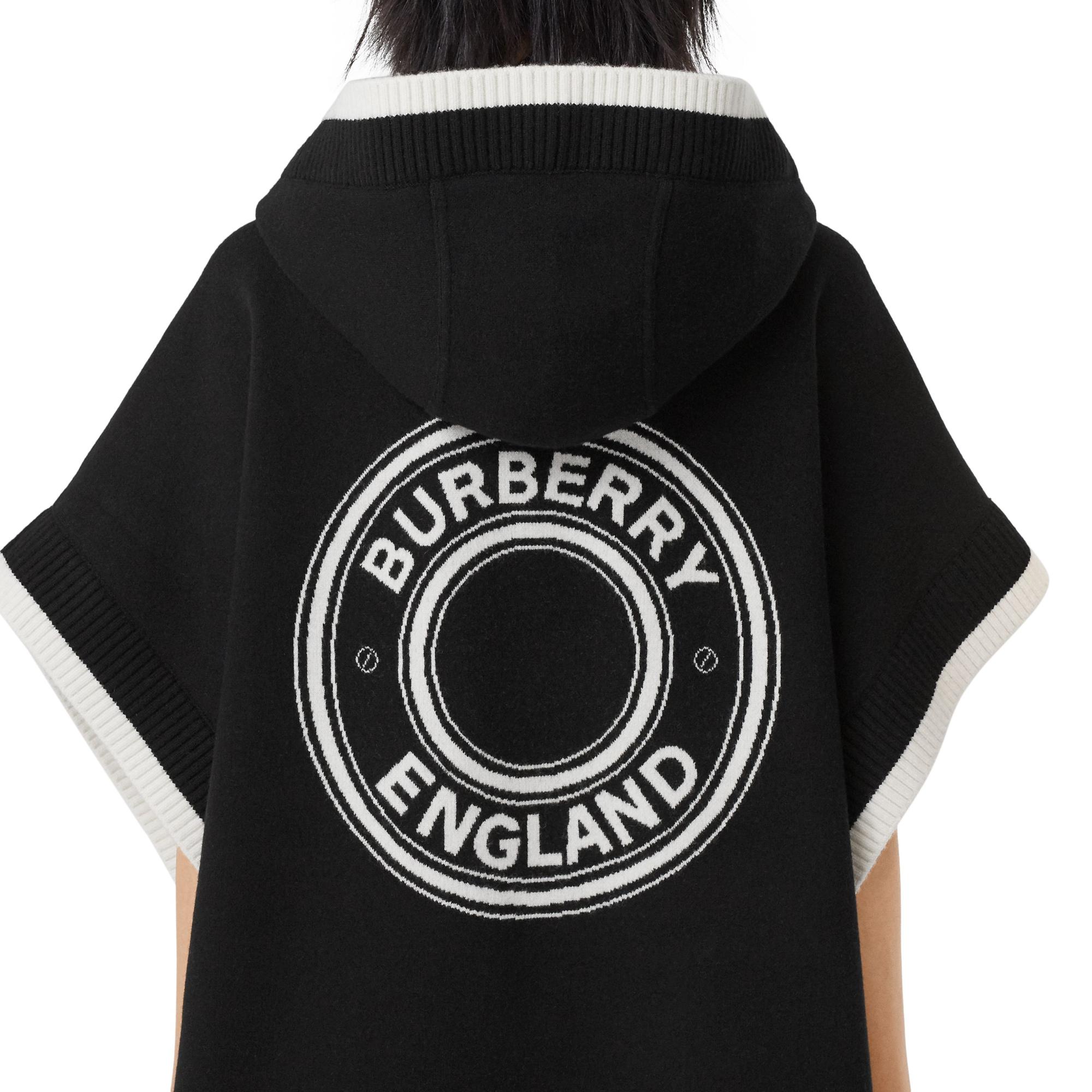 로고 그래픽 울 캐시미어 자카드 후드 케이프