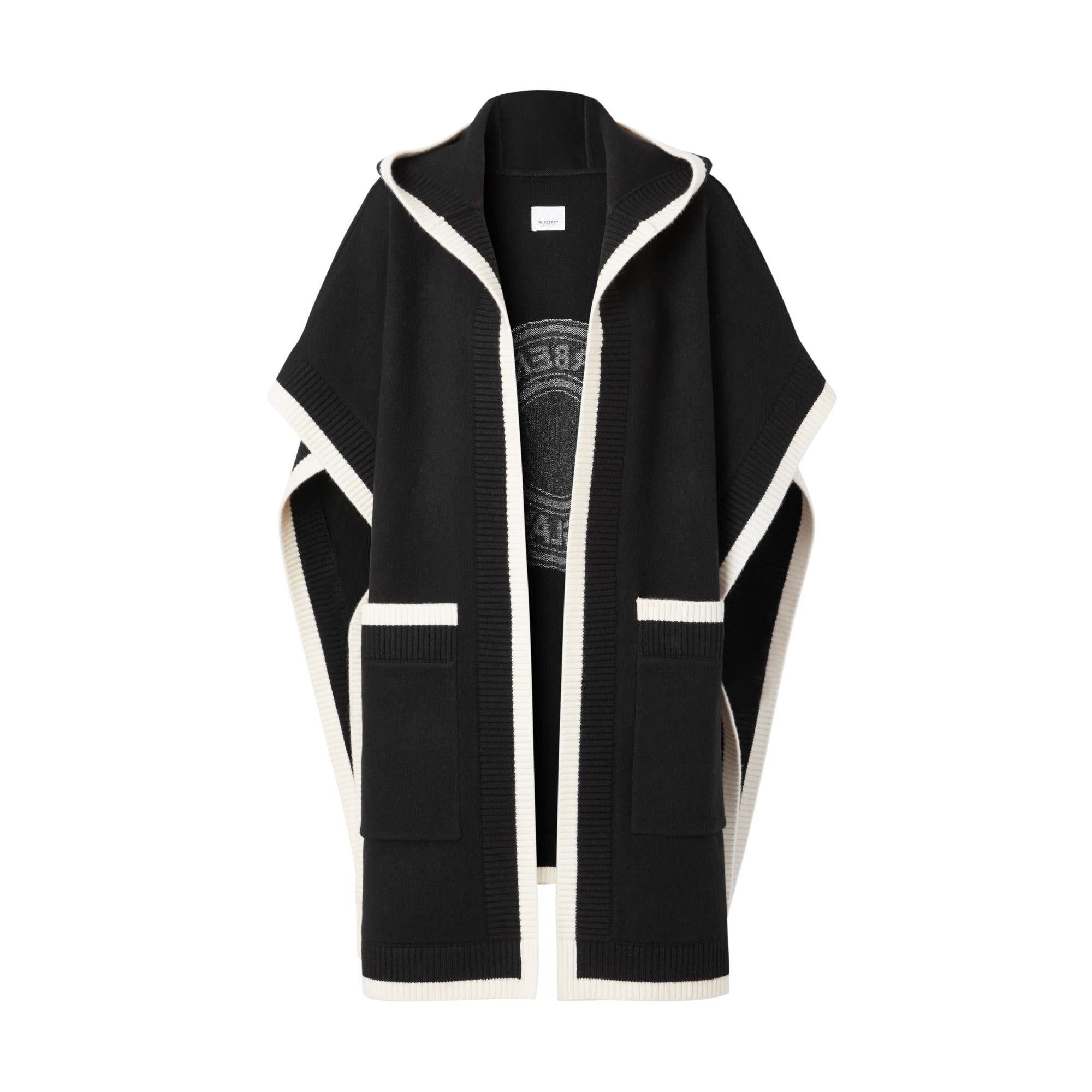 로고 그래픽 울 캐시미어 자카드 후드 케이프