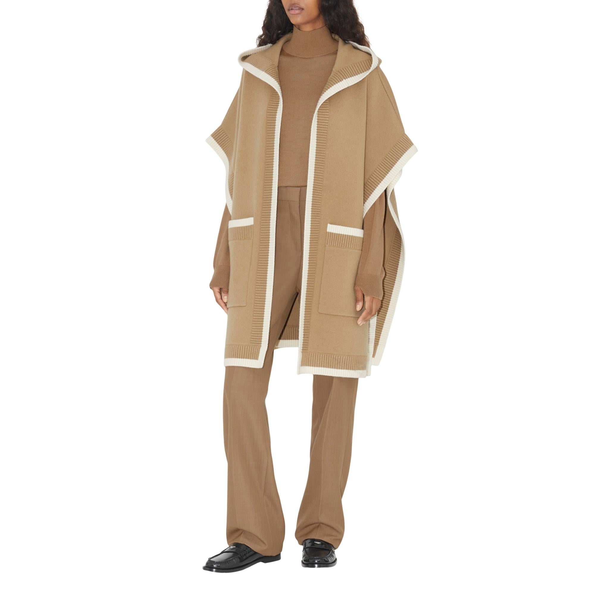 로고 그래픽 울 캐시미어 자카드 후드 케이프