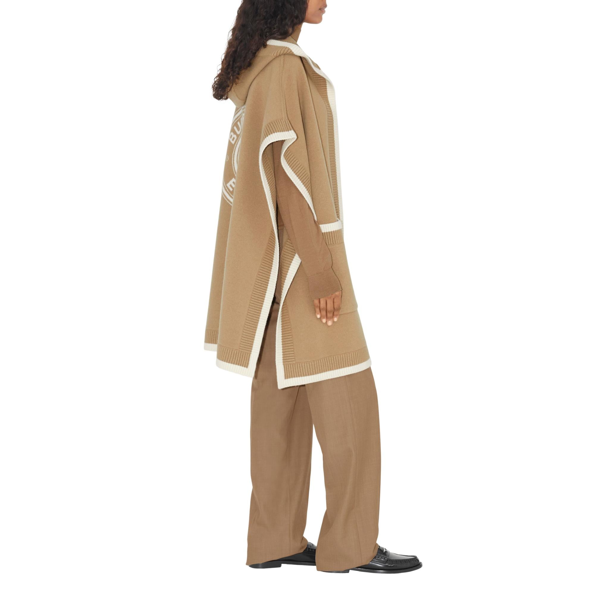 로고 그래픽 울 캐시미어 자카드 후드 케이프