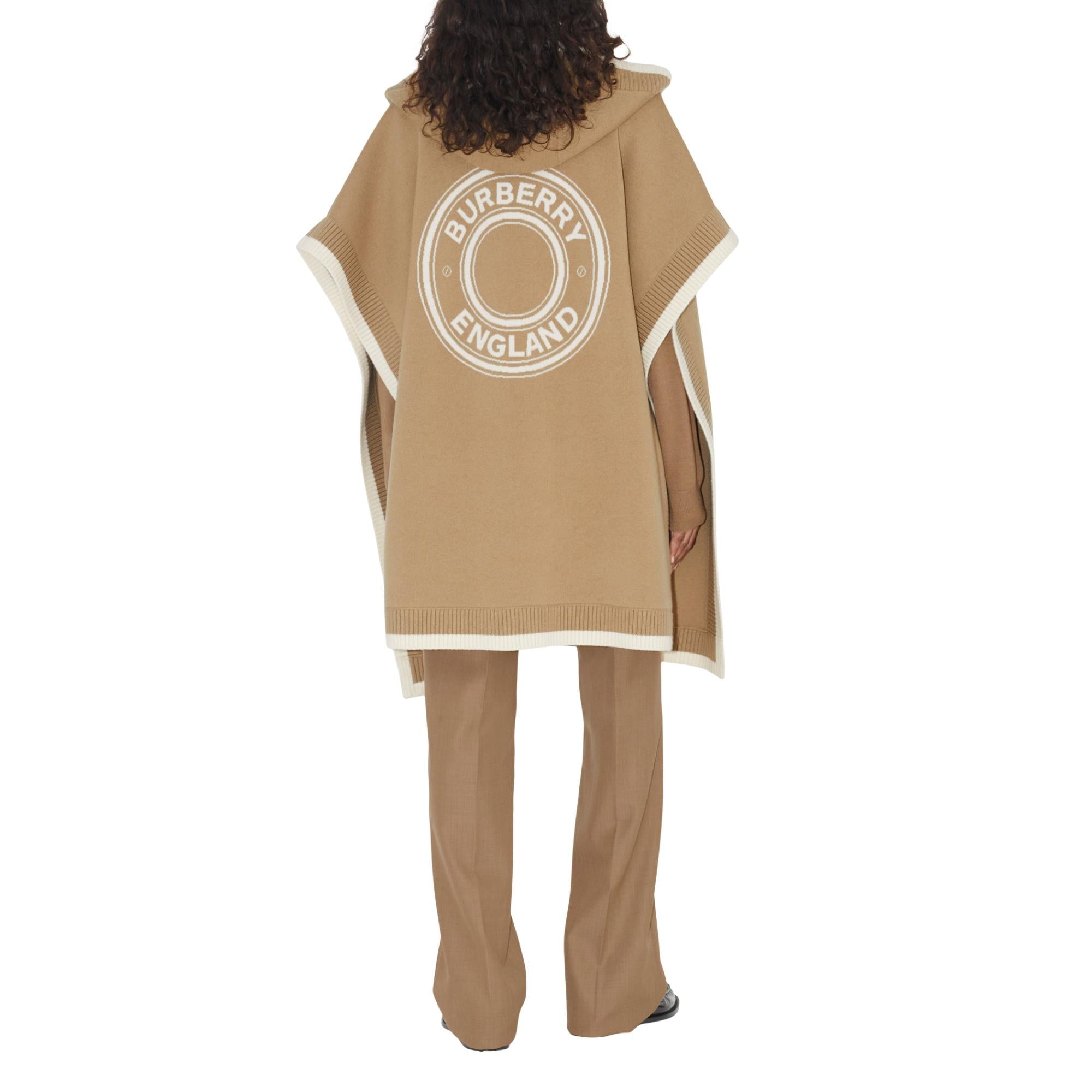 로고 그래픽 울 캐시미어 자카드 후드 케이프