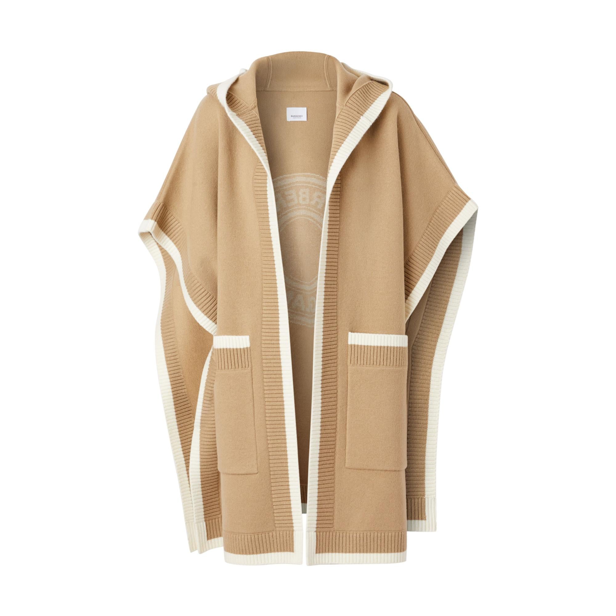 로고 그래픽 울 캐시미어 자카드 후드 케이프