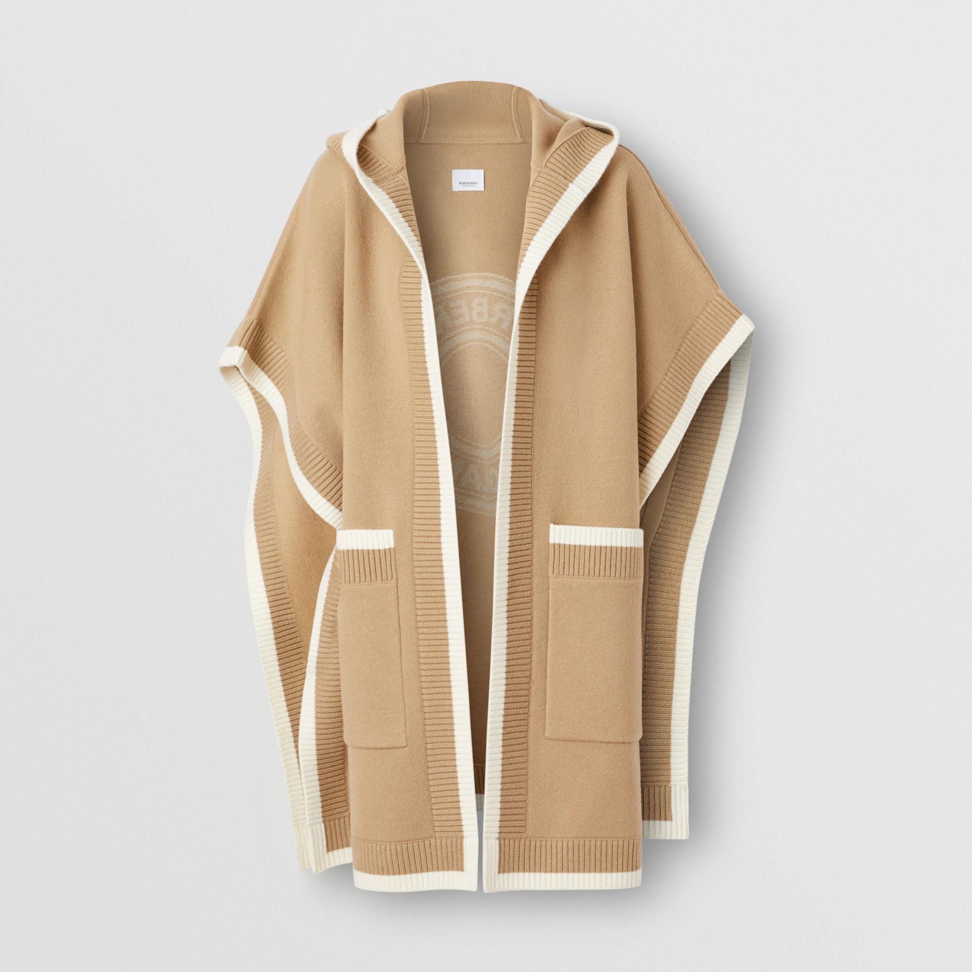 로고 그래픽 울 캐시미어 자카드 후드 케이프