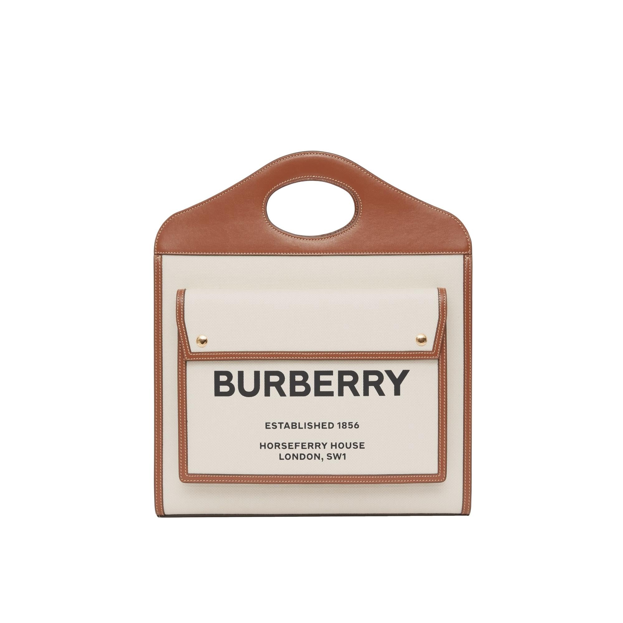 투톤 캔버스 레더 미디엄 포켓 백