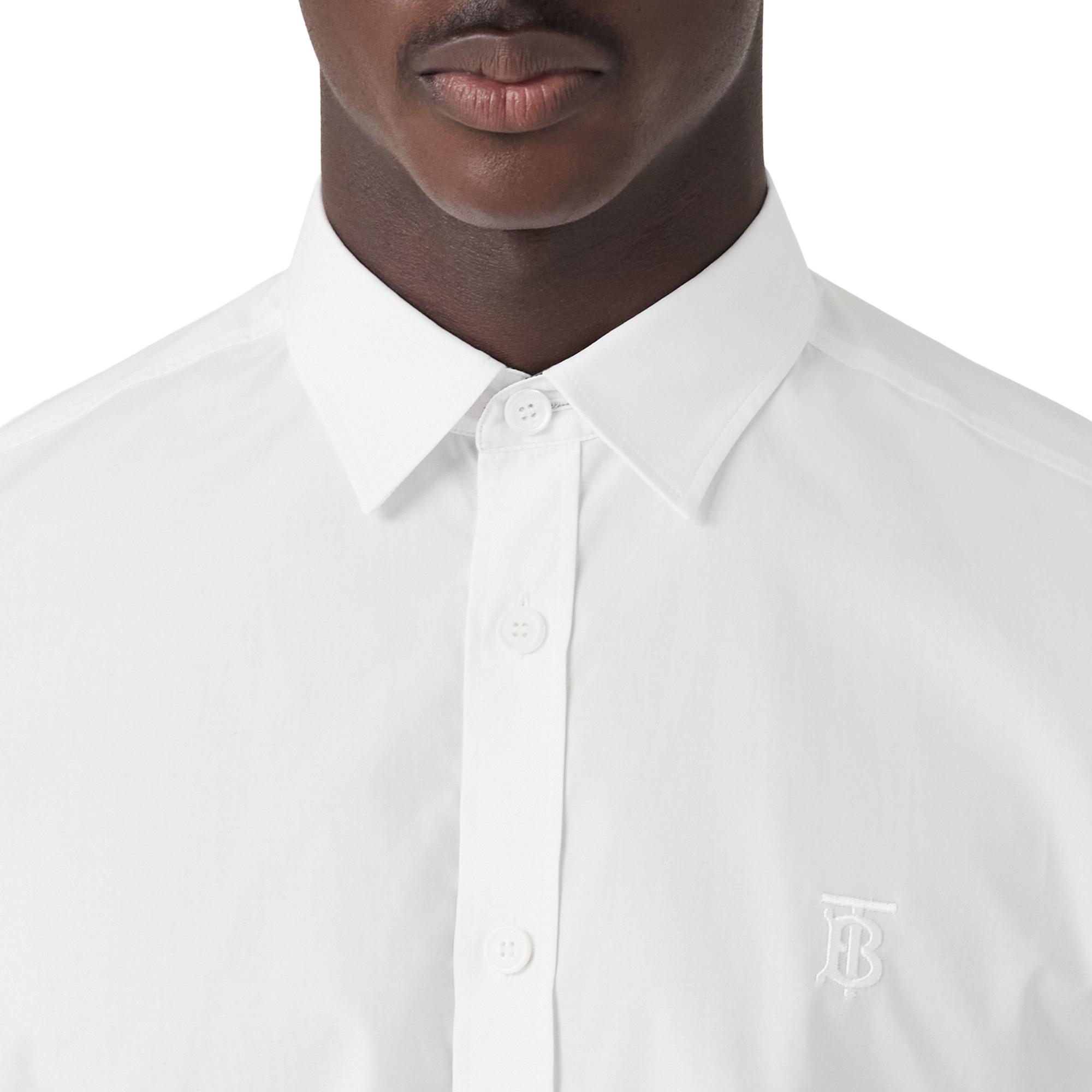 쇼트 슬리브 모노그램 모티프 스트레치 코튼 셔츠