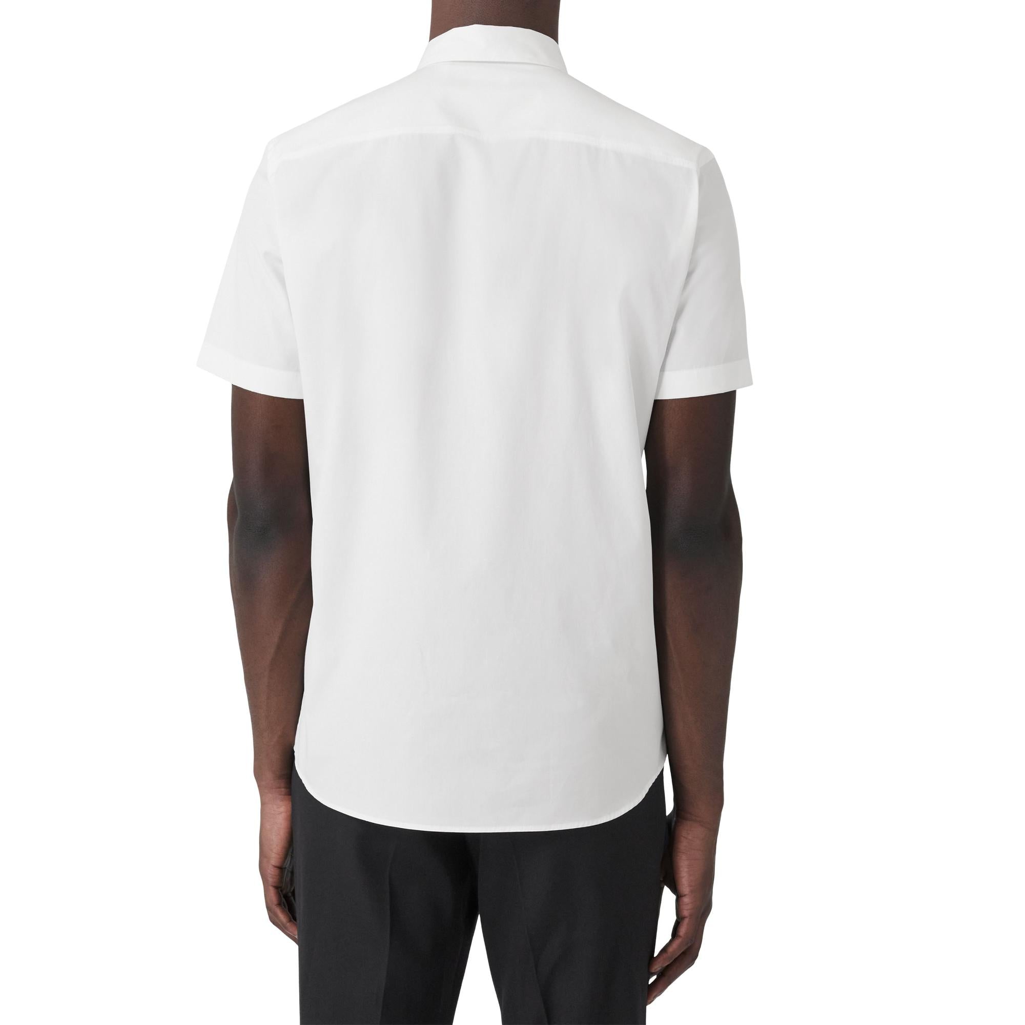 쇼트 슬리브 모노그램 모티프 스트레치 코튼 셔츠