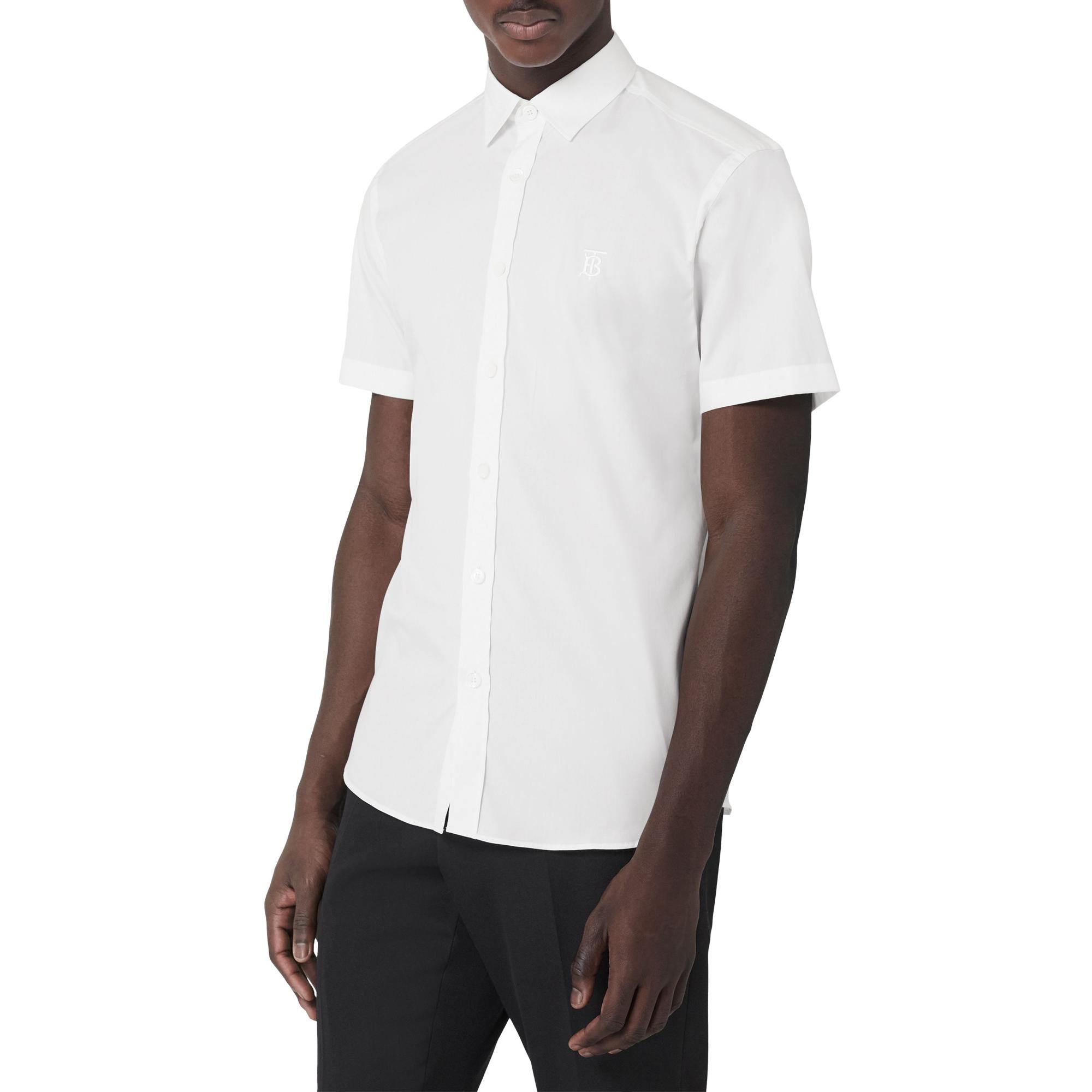 쇼트 슬리브 모노그램 모티프 스트레치 코튼 셔츠