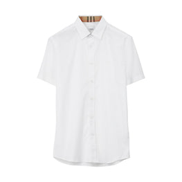 쇼트 슬리브 모노그램 모티프 스트레치 코튼 셔츠