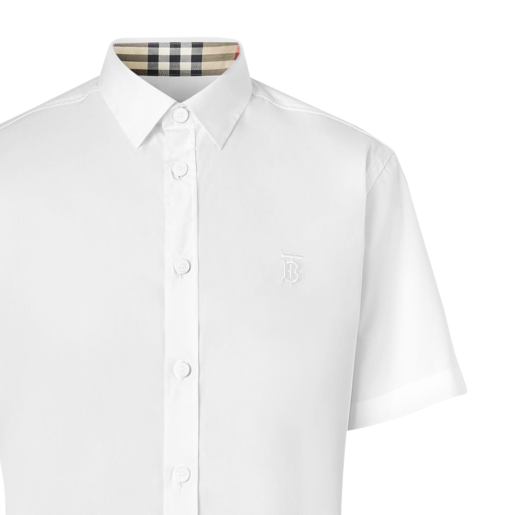 쇼트 슬리브 모노그램 모티프 스트레치 코튼 셔츠