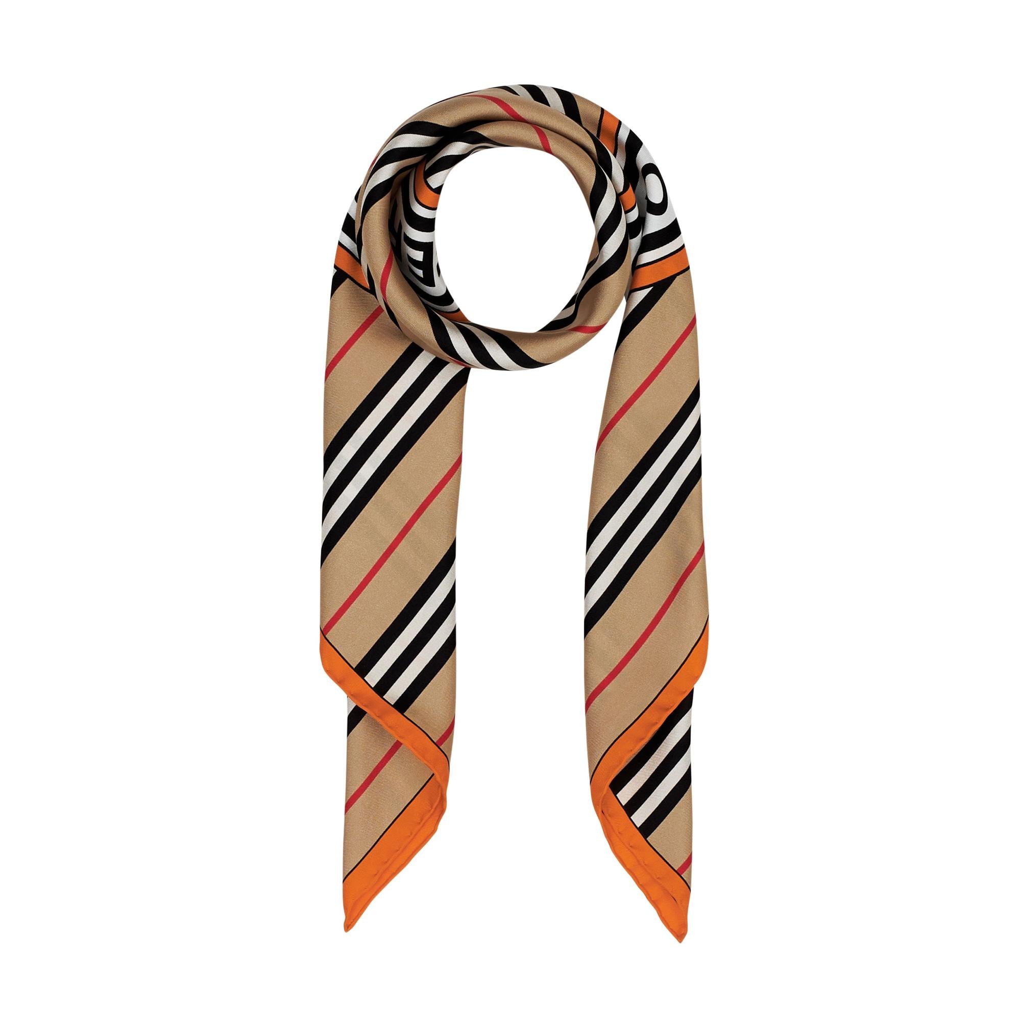 아이콘 스트라이프 로고 그래픽 실크 스퀘어 스카프