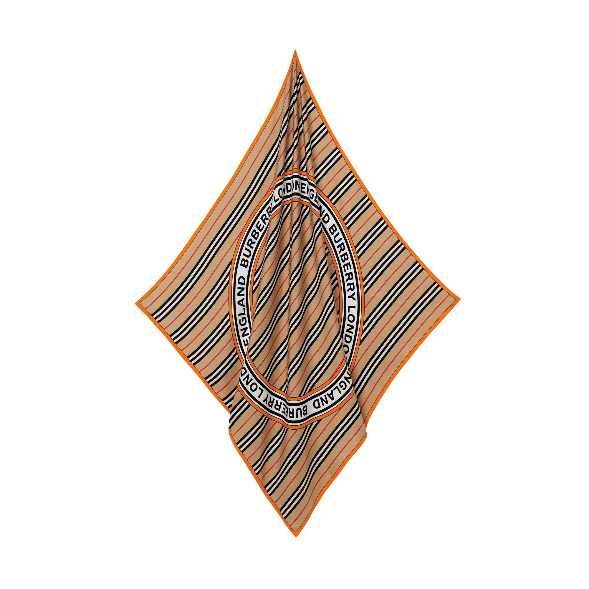 아이콘 스트라이프 로고 그래픽 실크 스퀘어 스카프