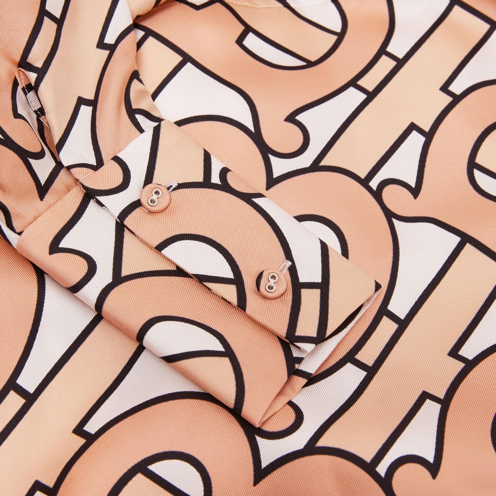 퍼프 슬리브 모노그램 프린트 실크 드레스