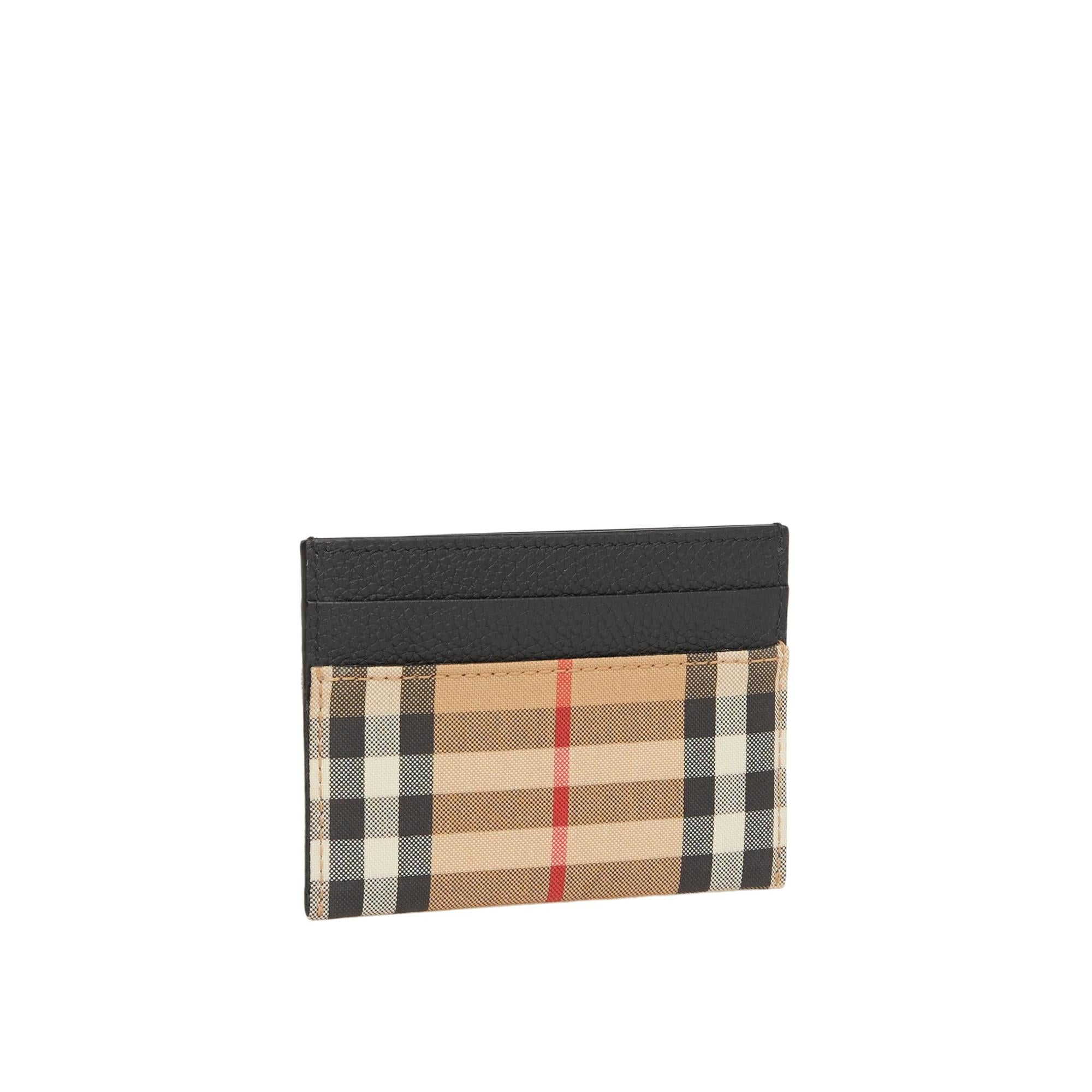 빈티지 체크 가죽 카드 케이스