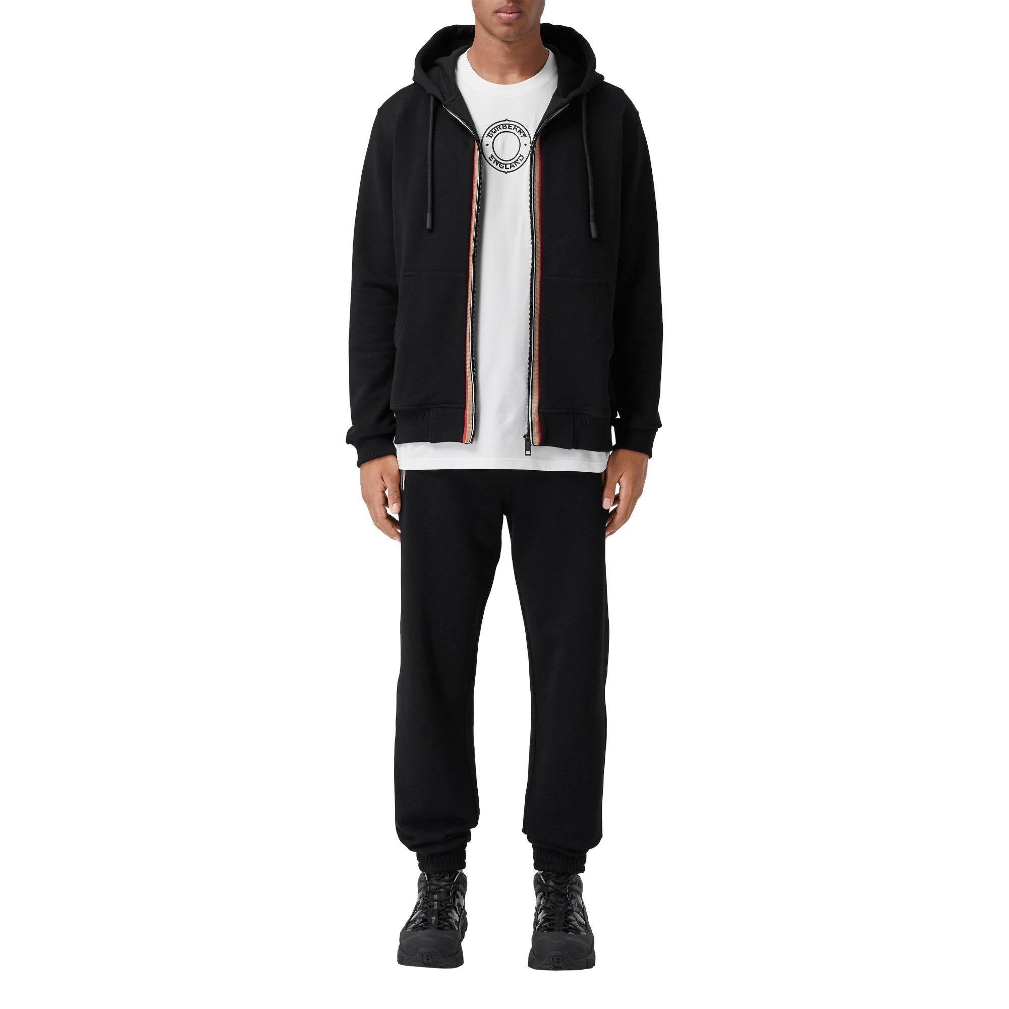 아이콘 스트라이프 디테일 코튼 후드 톱