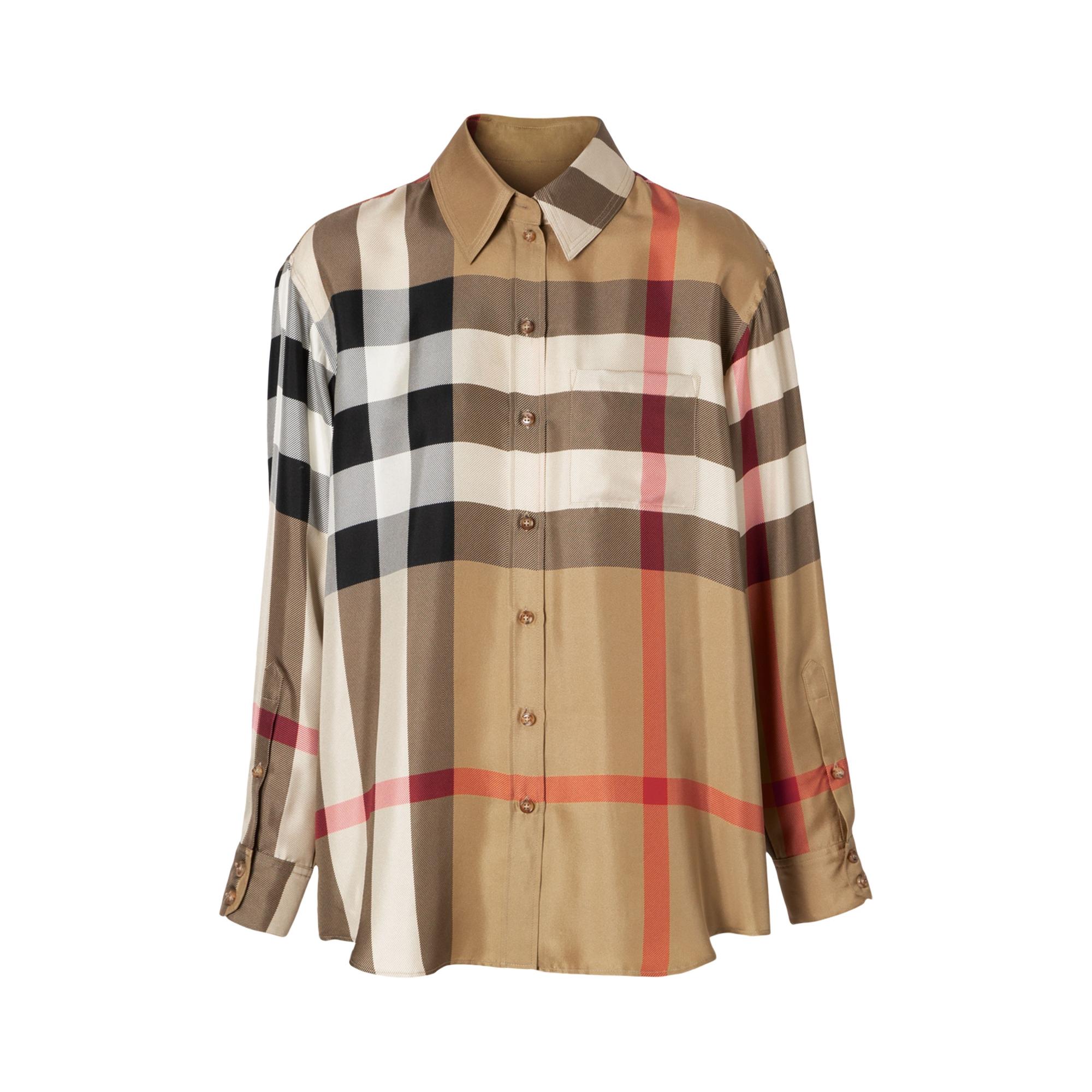 체크 프린트 실크 트윌 오버사이즈 셔츠