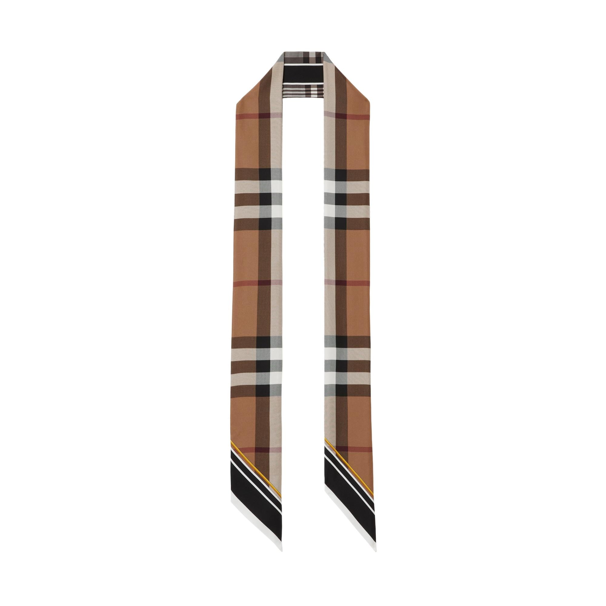 스키니 리버시블 체크 실크 스카프