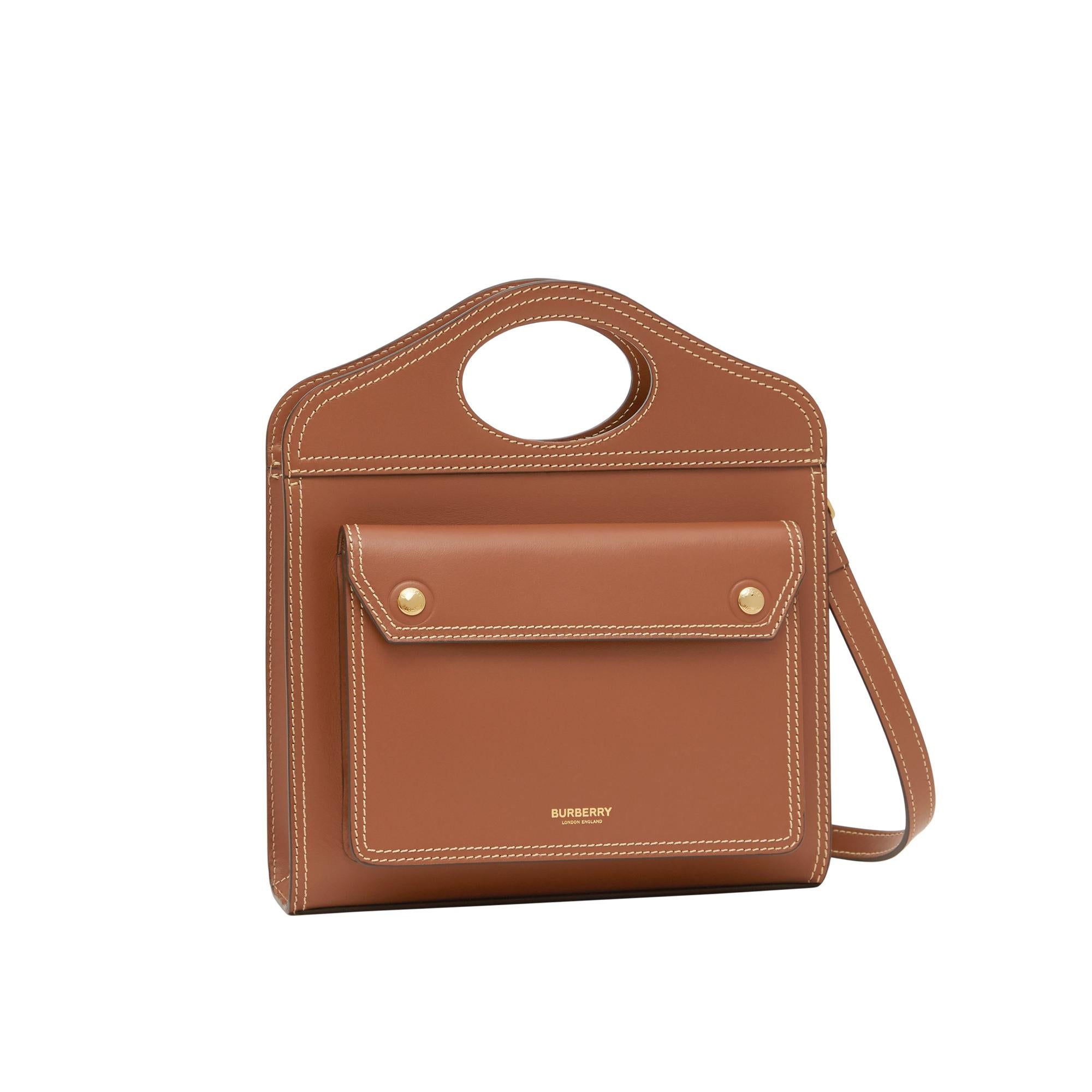 톱스티치 레더 미디엄 포켓 백