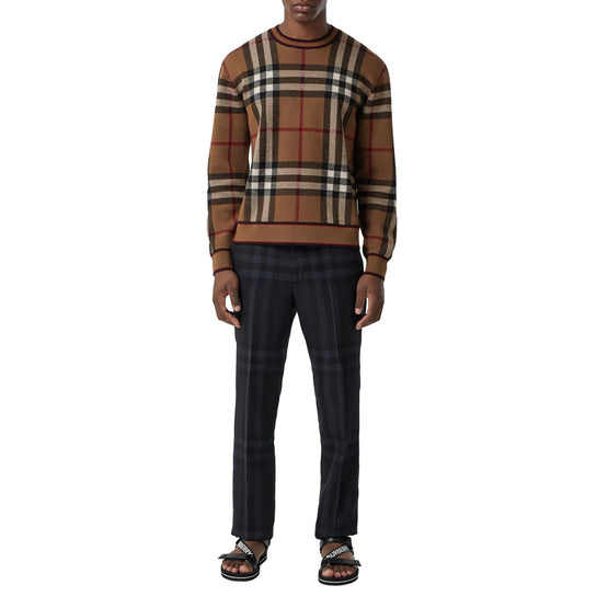 체크 울 자카드 스웨터