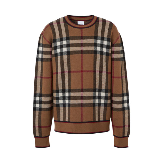 체크 울 자카드 스웨터