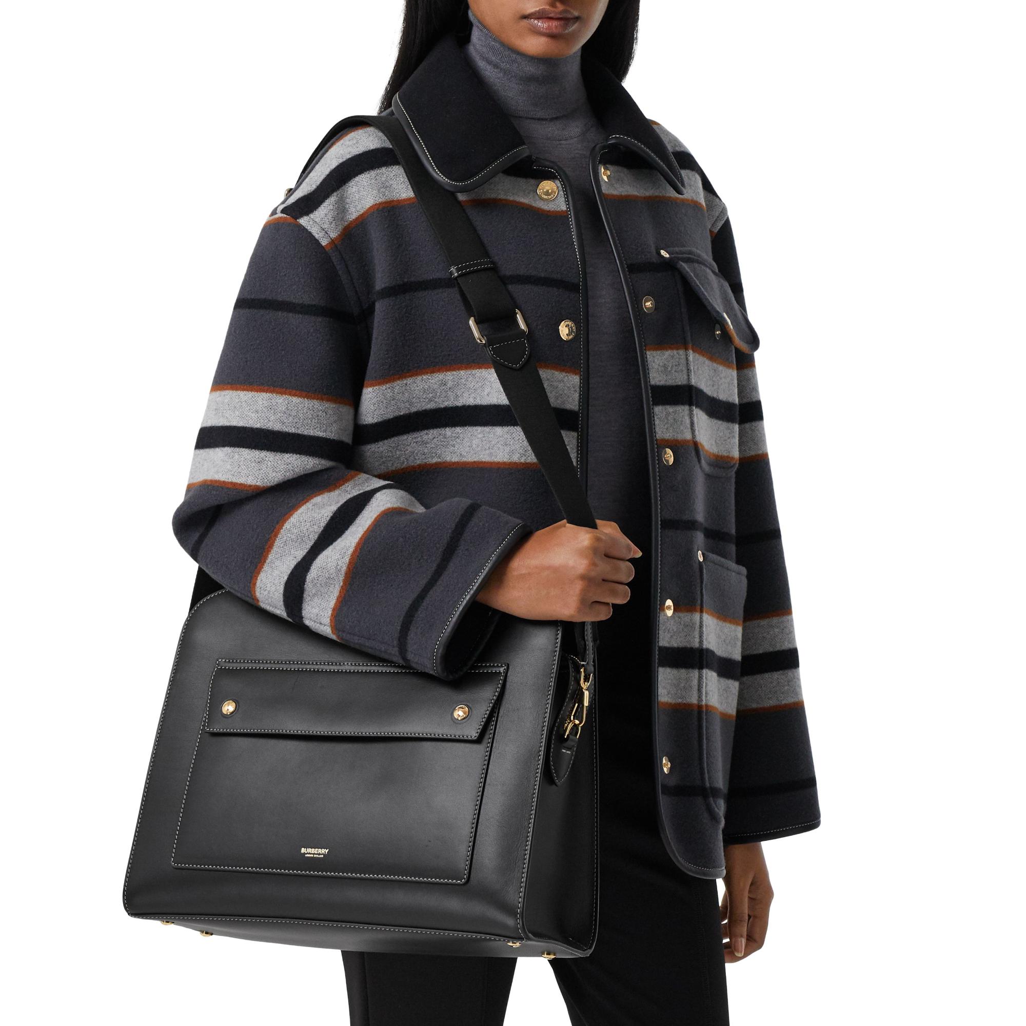 톱스티치 레더 미디엄 포켓 토트