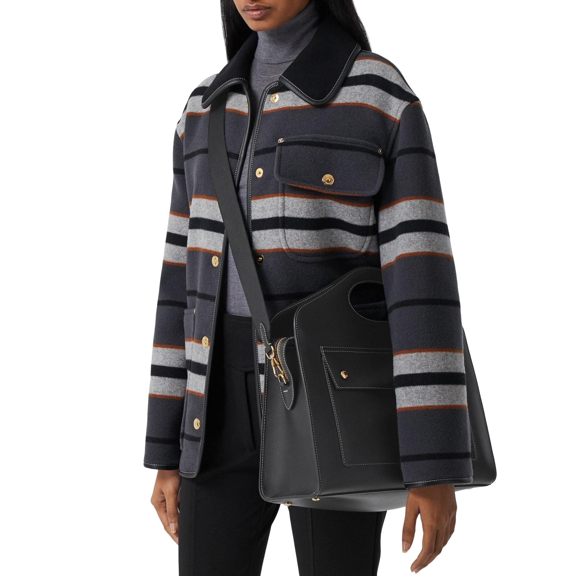 톱스티치 레더 미디엄 포켓 토트