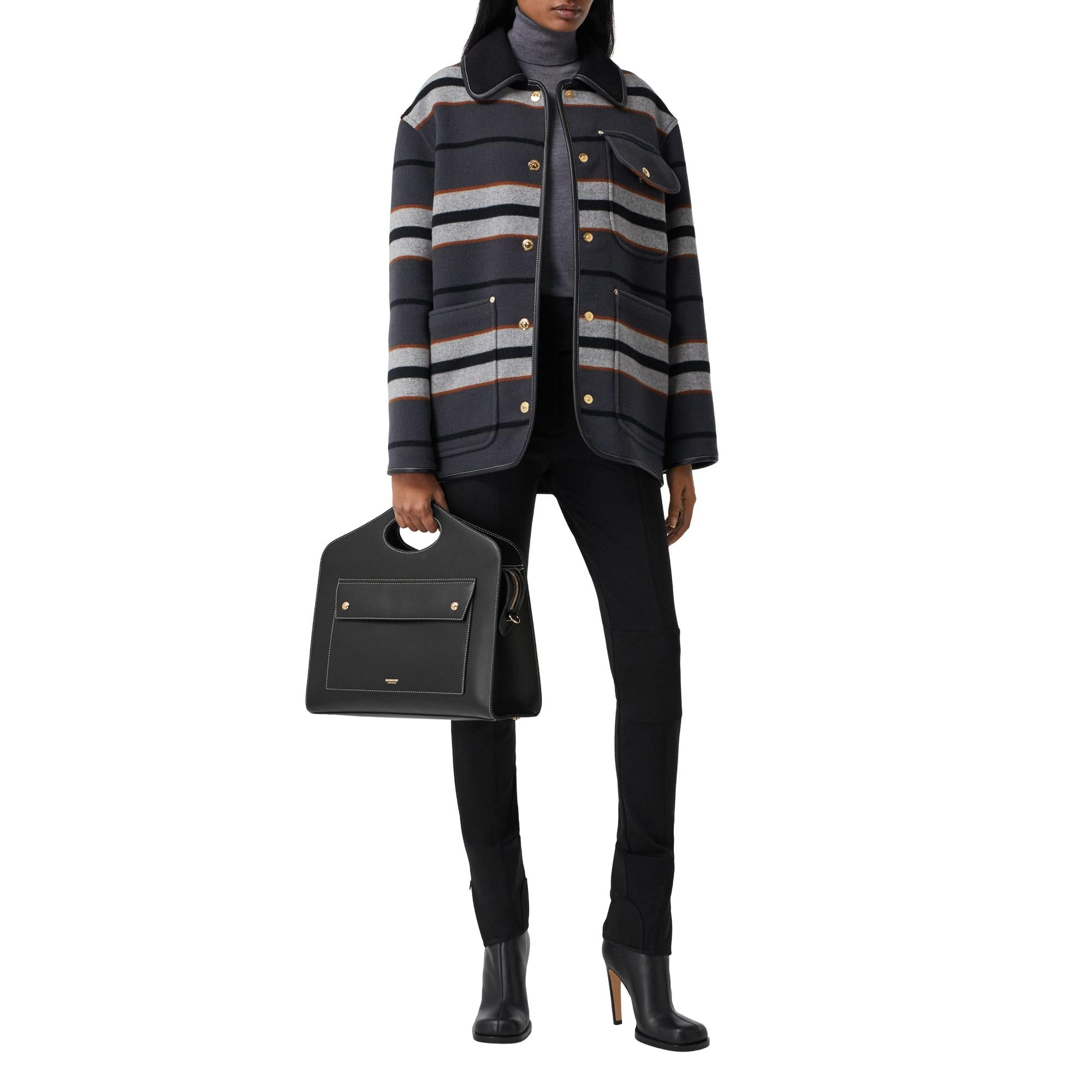 톱스티치 레더 미디엄 포켓 토트