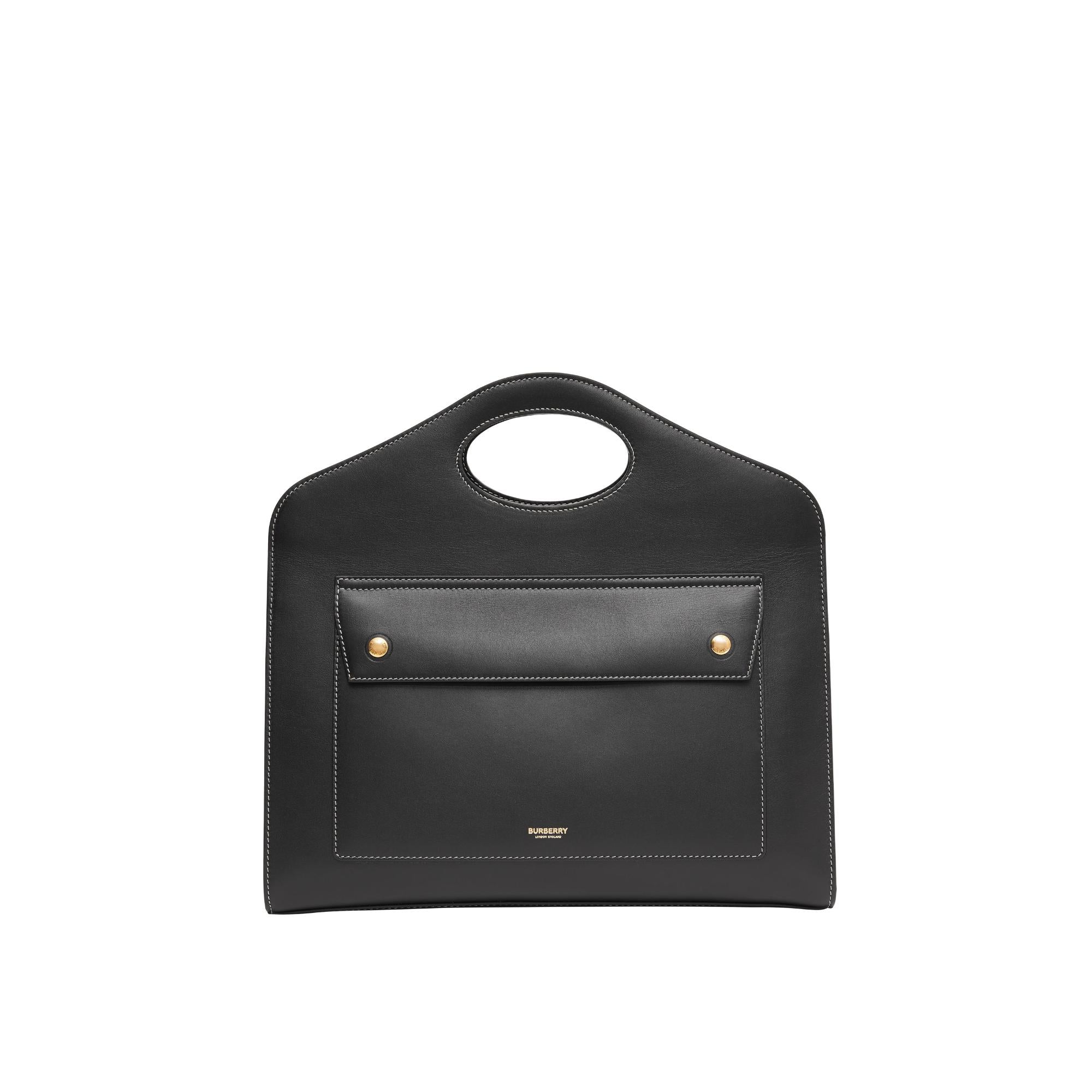 톱스티치 레더 미디엄 포켓 토트