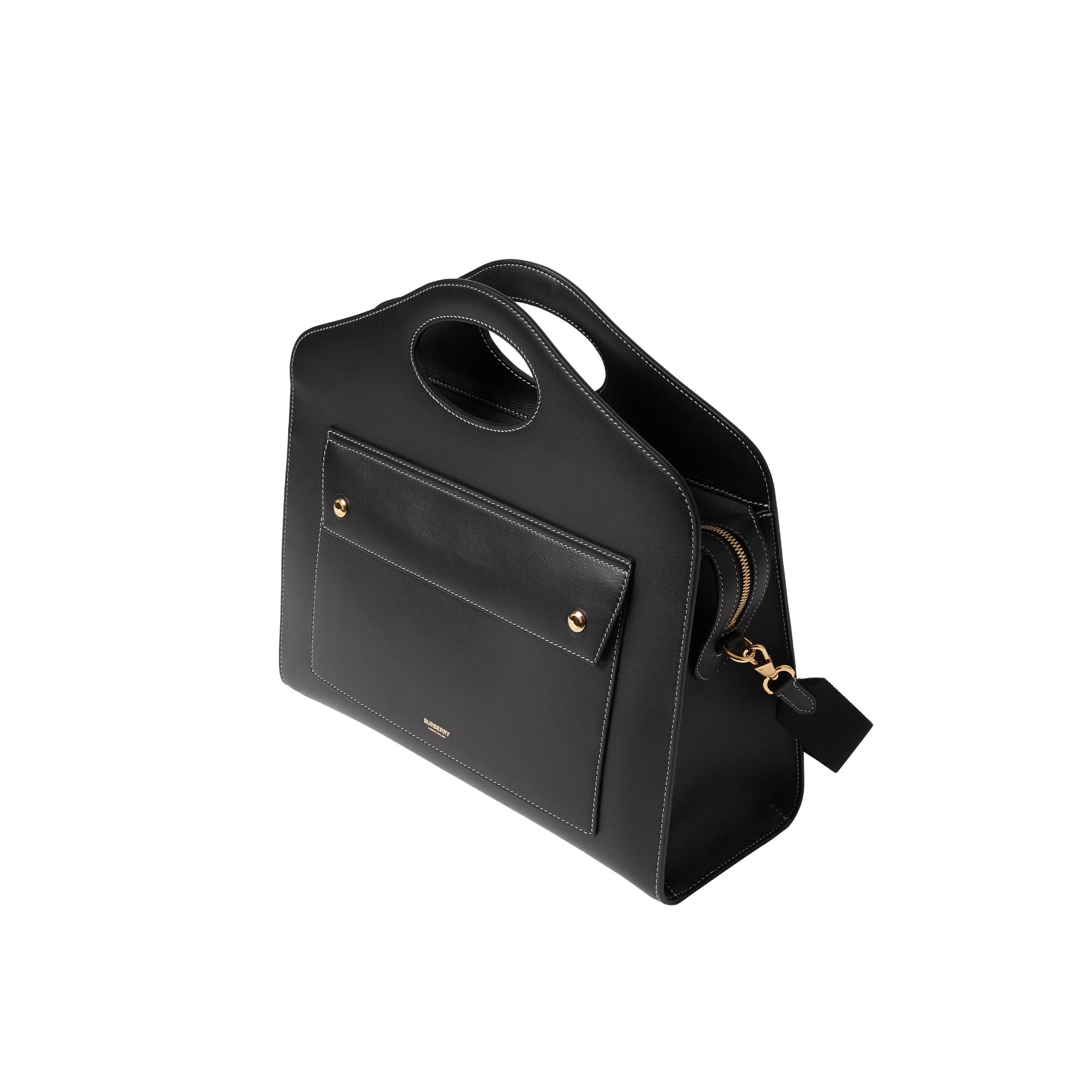 톱스티치 레더 미디엄 포켓 토트