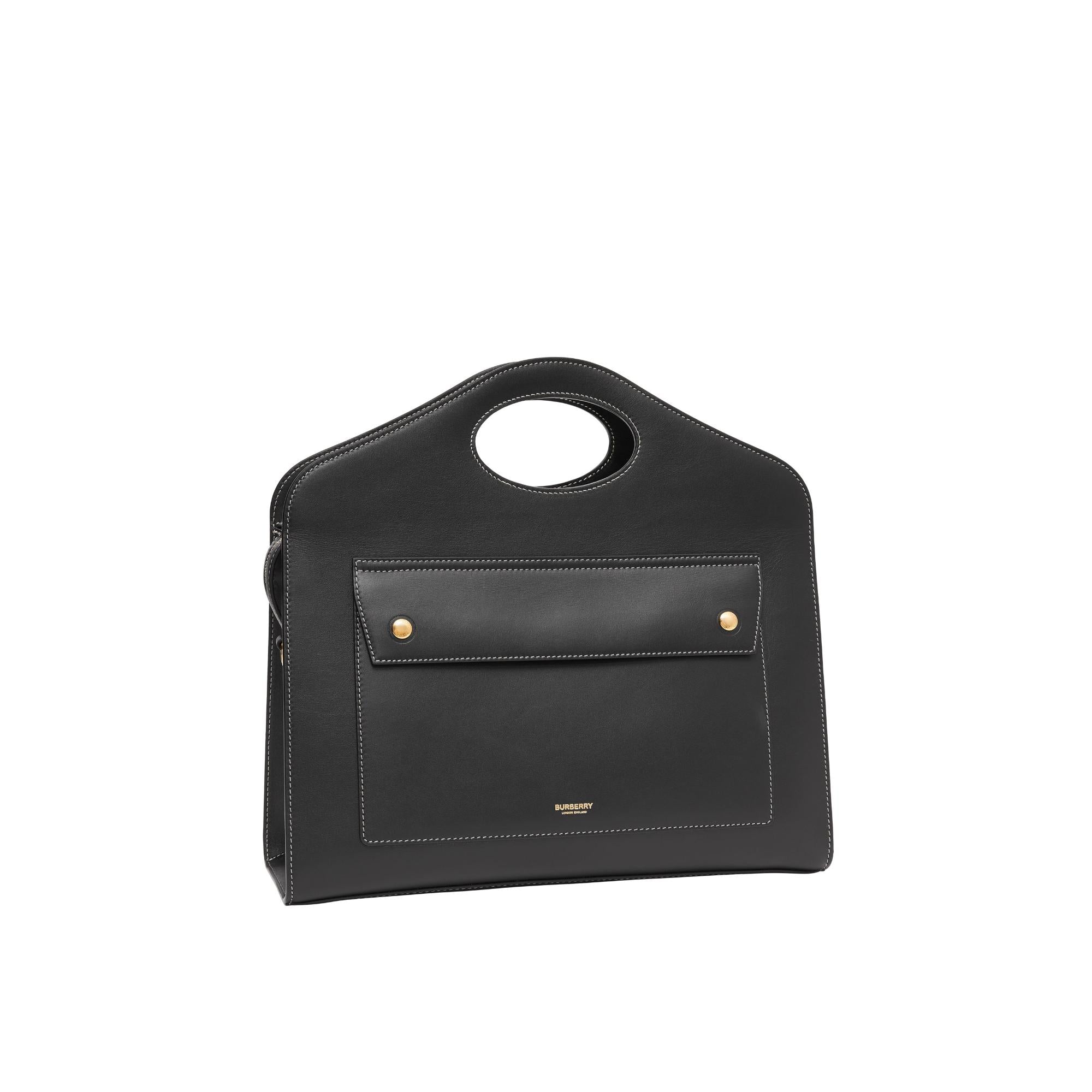 톱스티치 레더 미디엄 포켓 토트