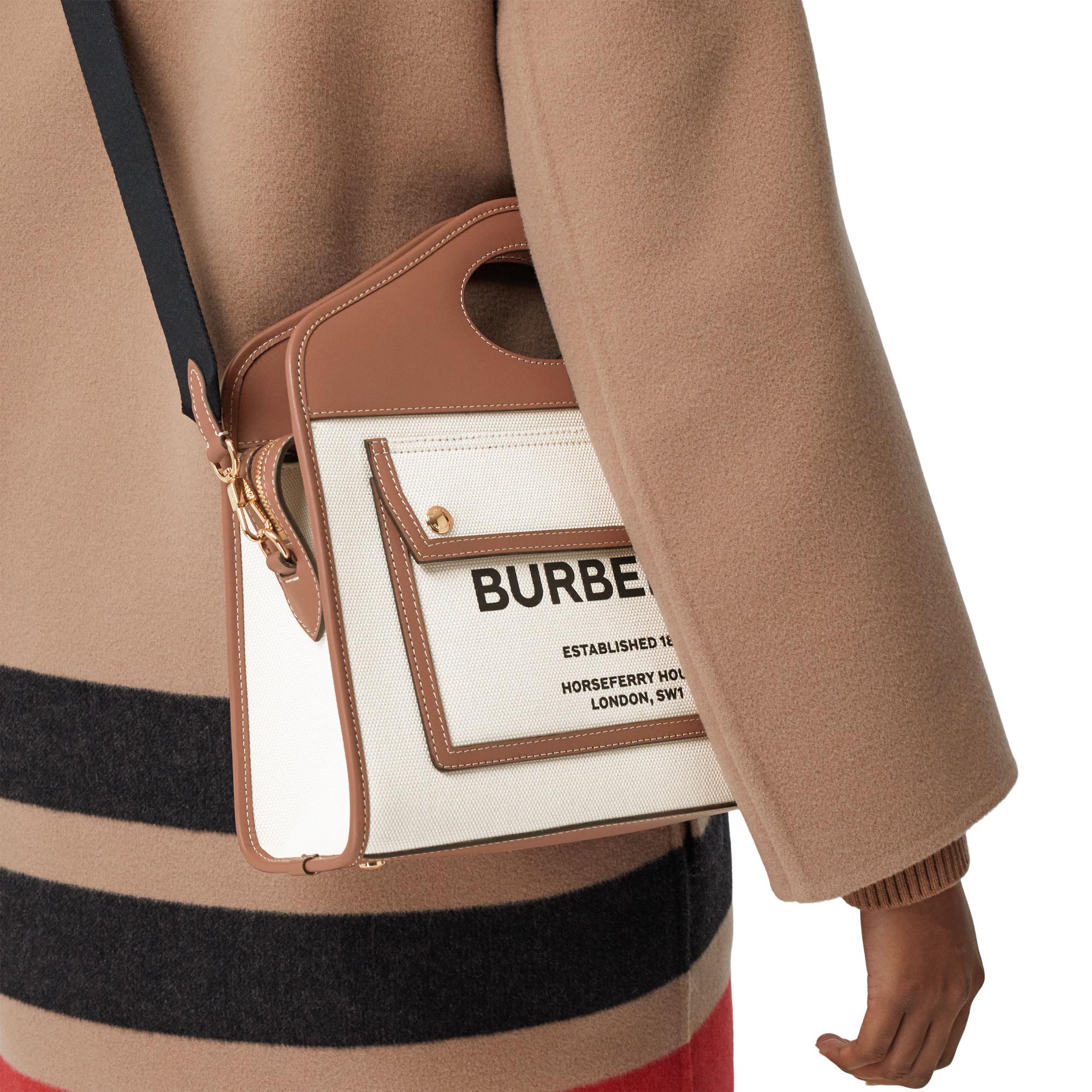 투톤 캔버스 레더 스몰 포켓 토트