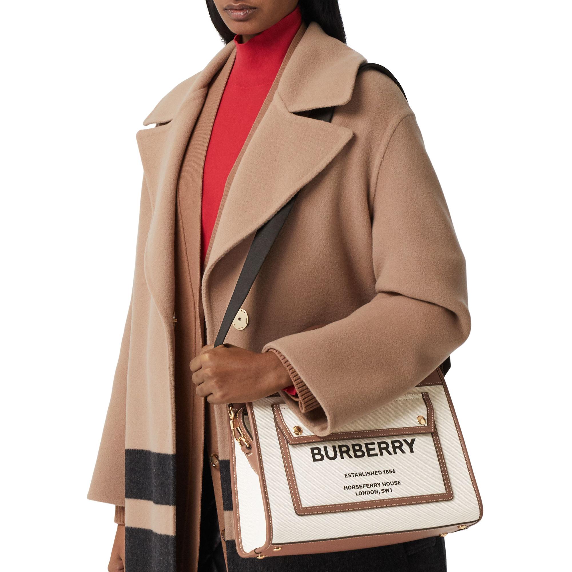 투톤 캔버스 레더 스몰 포켓 토트