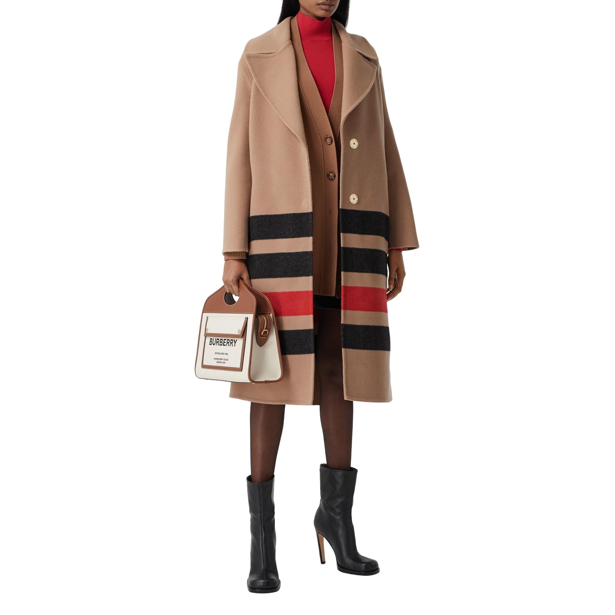 투톤 캔버스 레더 스몰 포켓 토트