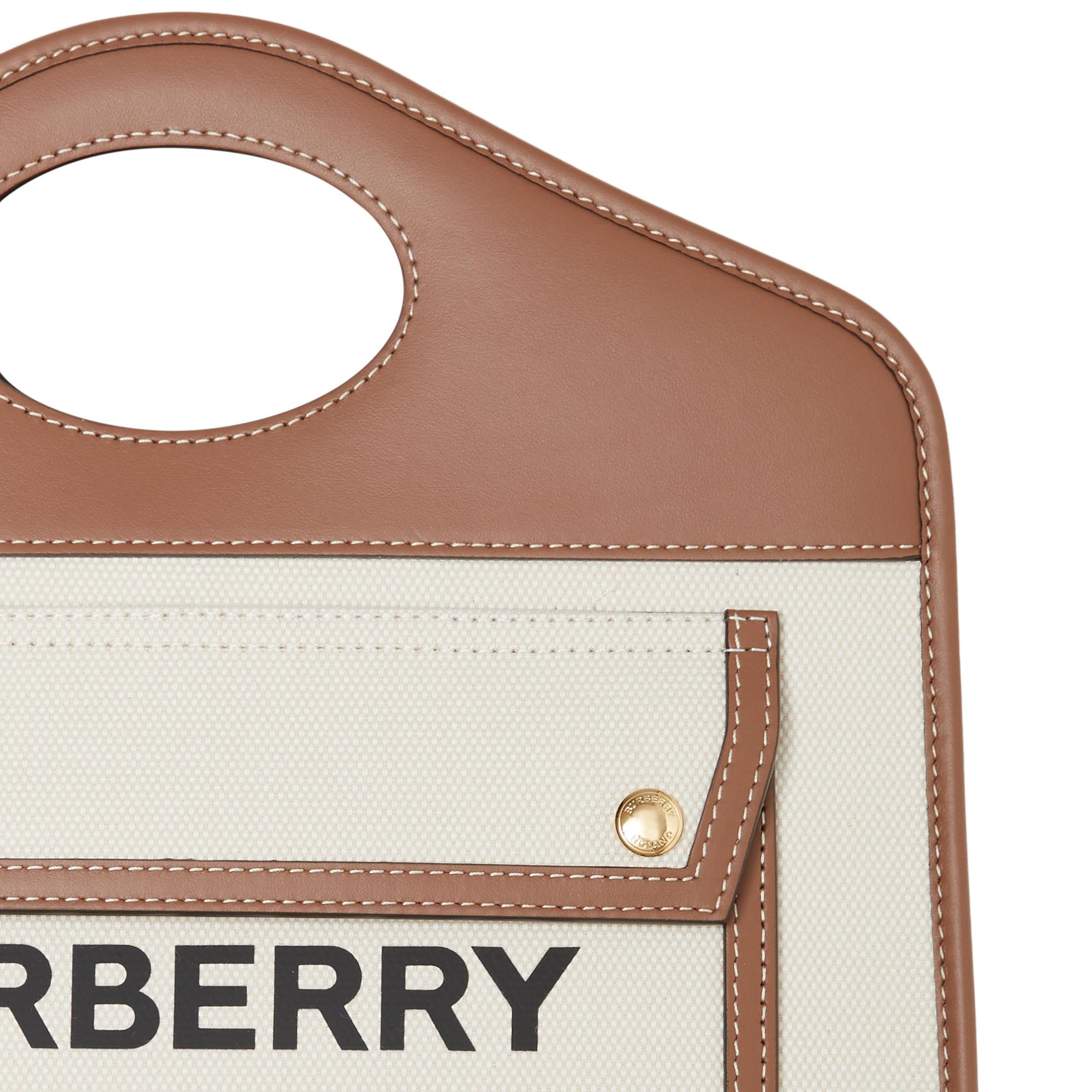 투톤 캔버스 레더 스몰 포켓 토트