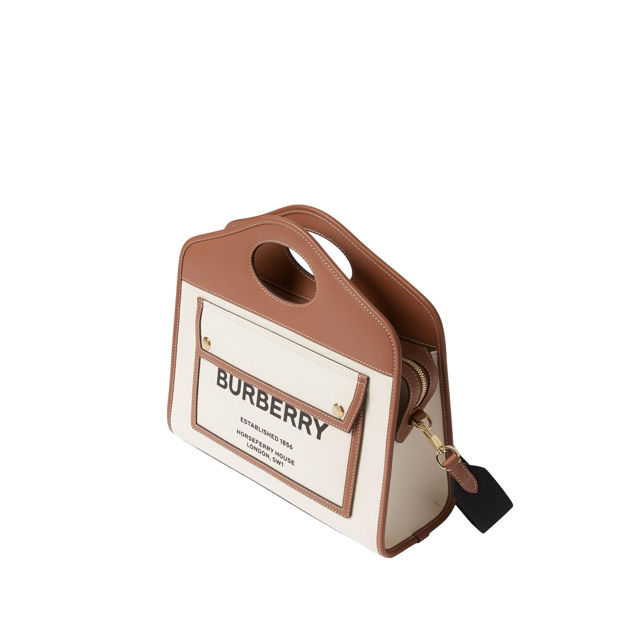 투톤 캔버스 레더 스몰 포켓 토트