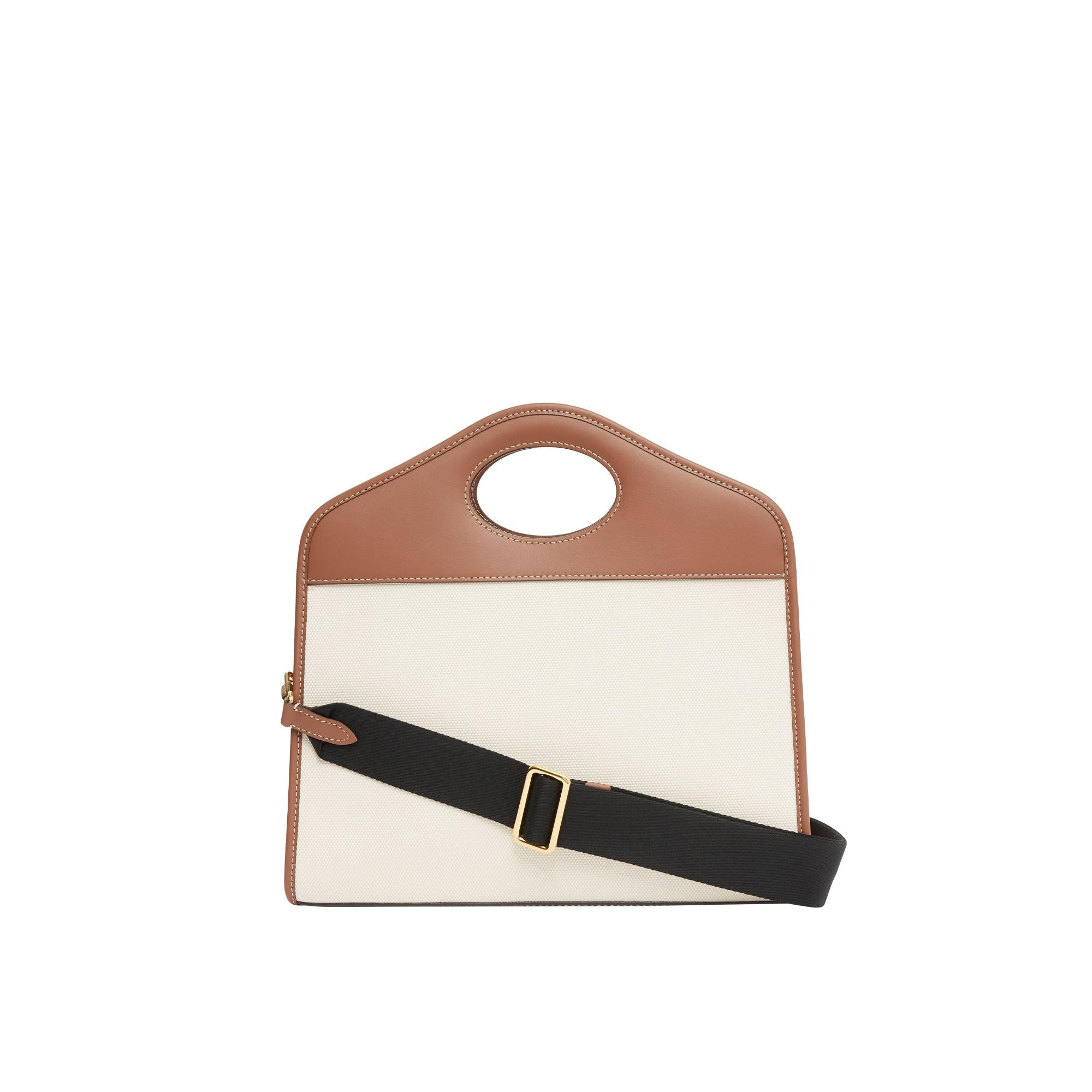 투톤 캔버스 레더 스몰 포켓 토트