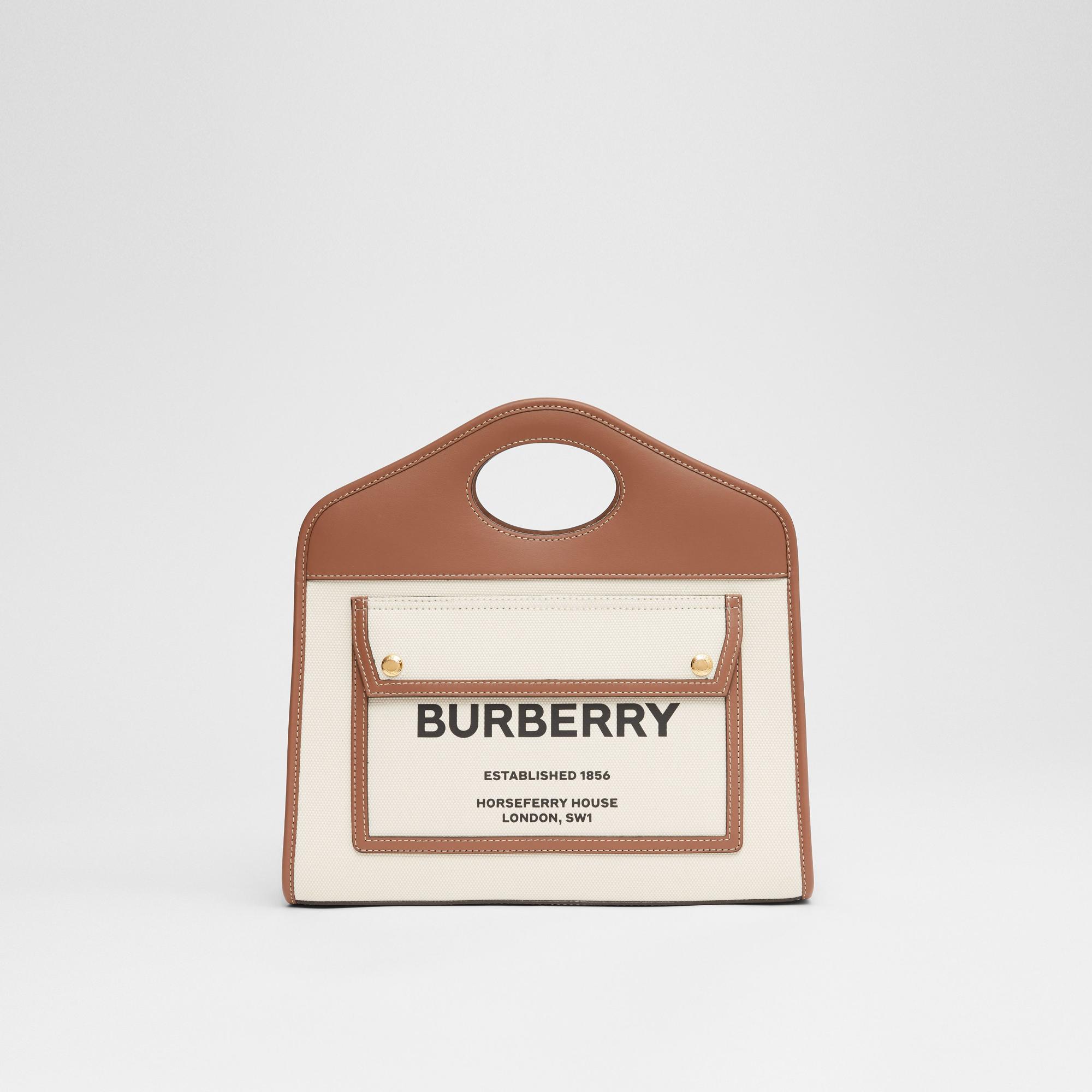 투톤 캔버스 레더 스몰 포켓 토트