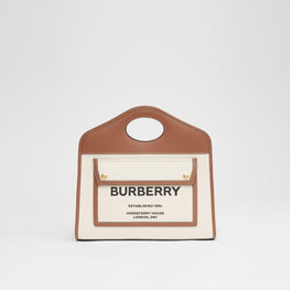 투톤 캔버스 레더 스몰 포켓 토트