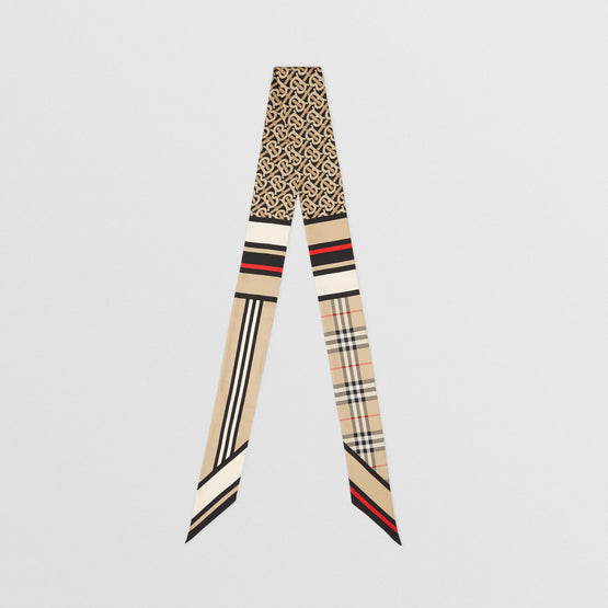 몽타주 프린트 실크 스키니 스카프