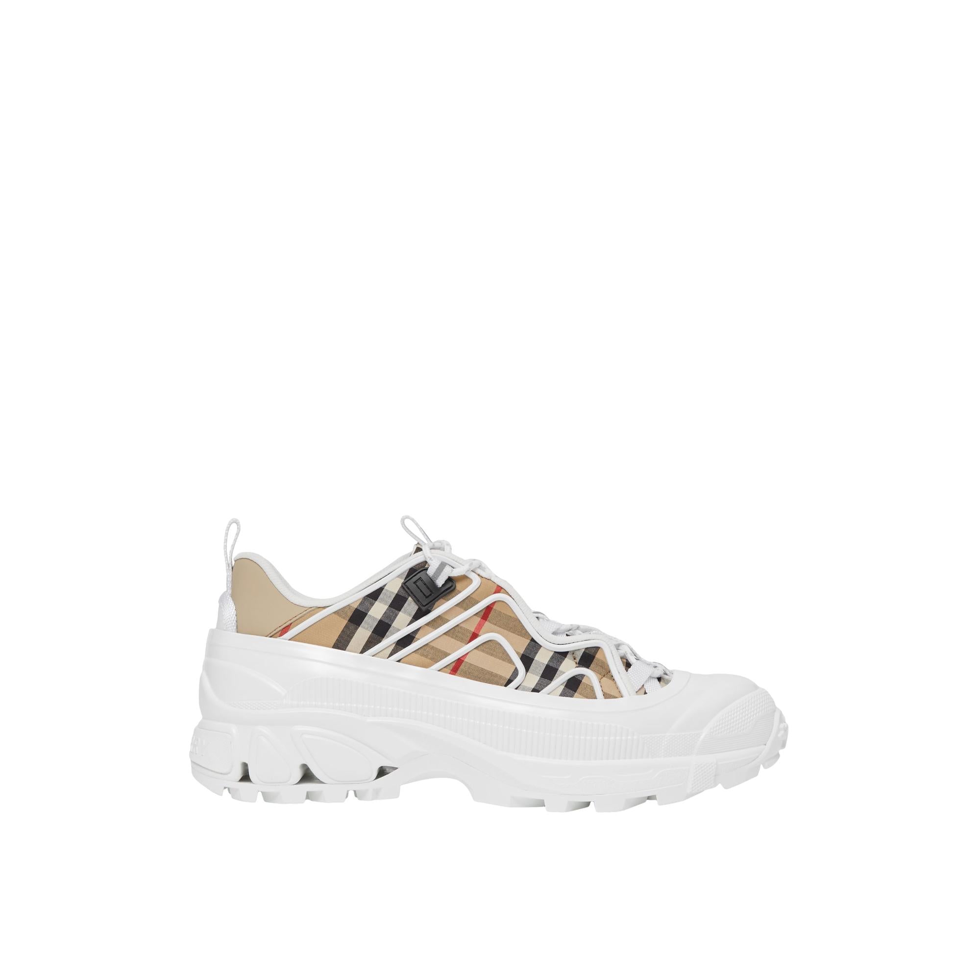 빈티지 체크 코튼 레더 아서 스니커즈